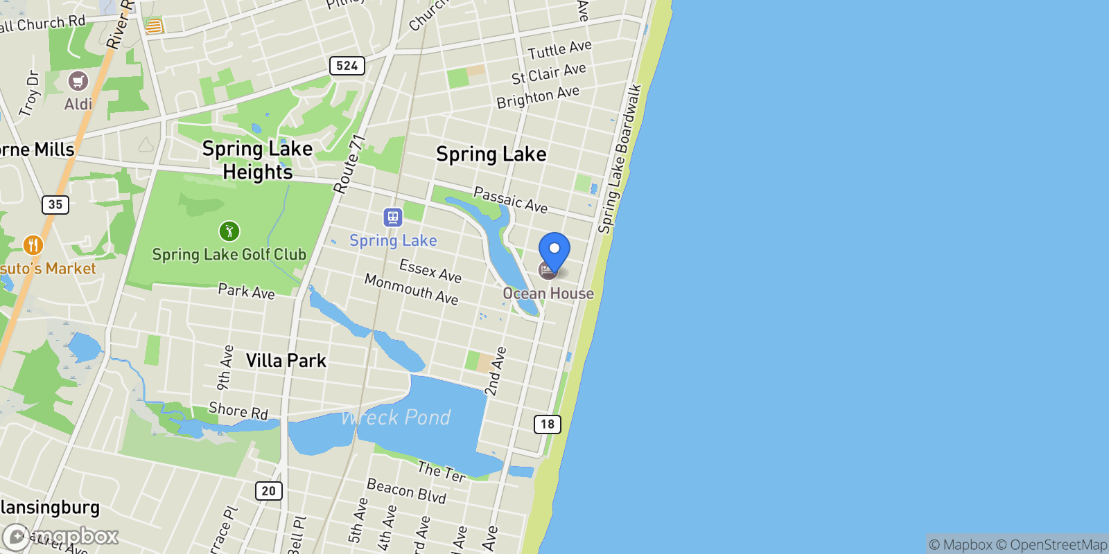 Map showing 20 Sussex Avenue, Spring Lake, NJ 07762, Spring Lake, New Jersey, United States.
