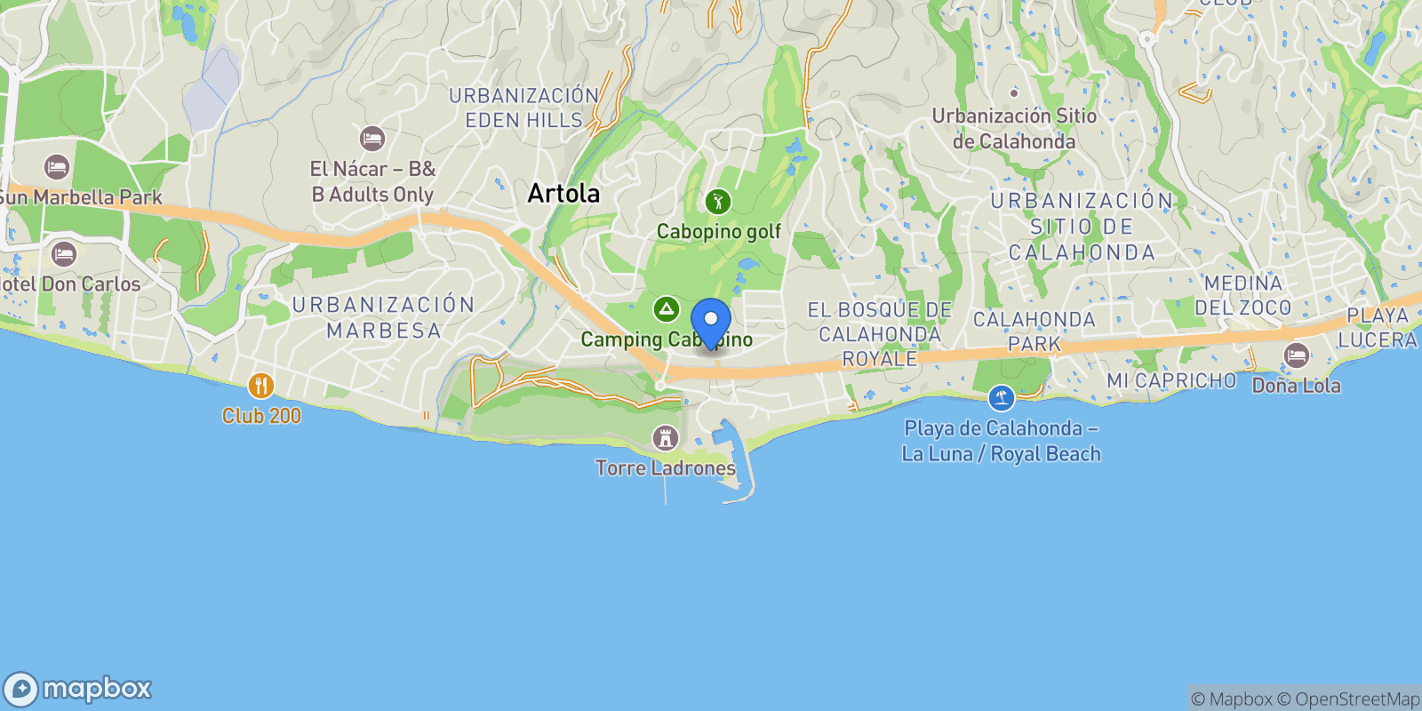 Map showing Puerto De Cabopino, Elviria-Cabopino, Marbella.