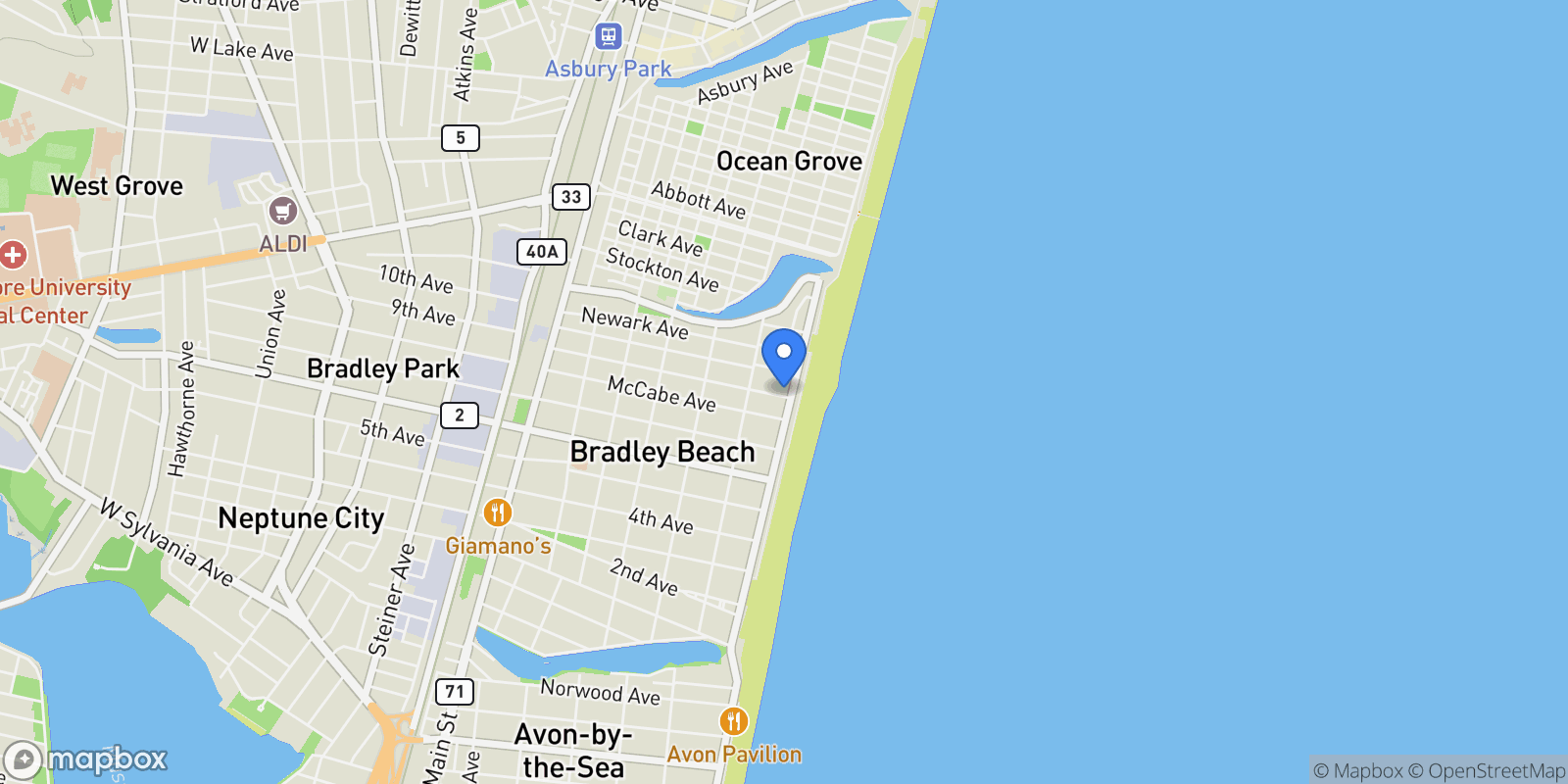 Map showing 900 Ocean Avenue, Bradley Beach, NJ 07720, Bradley Beach, New Jersey, United States.
