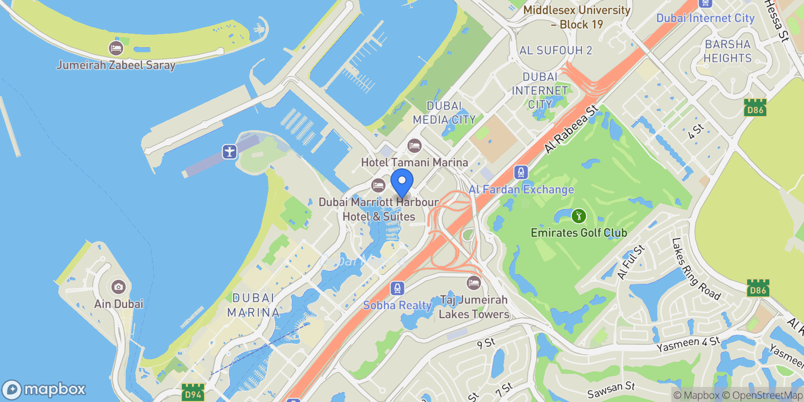 Map showing Marina Gate, Dubai Marina, Dubai, Dubai, United Arab Emirates.