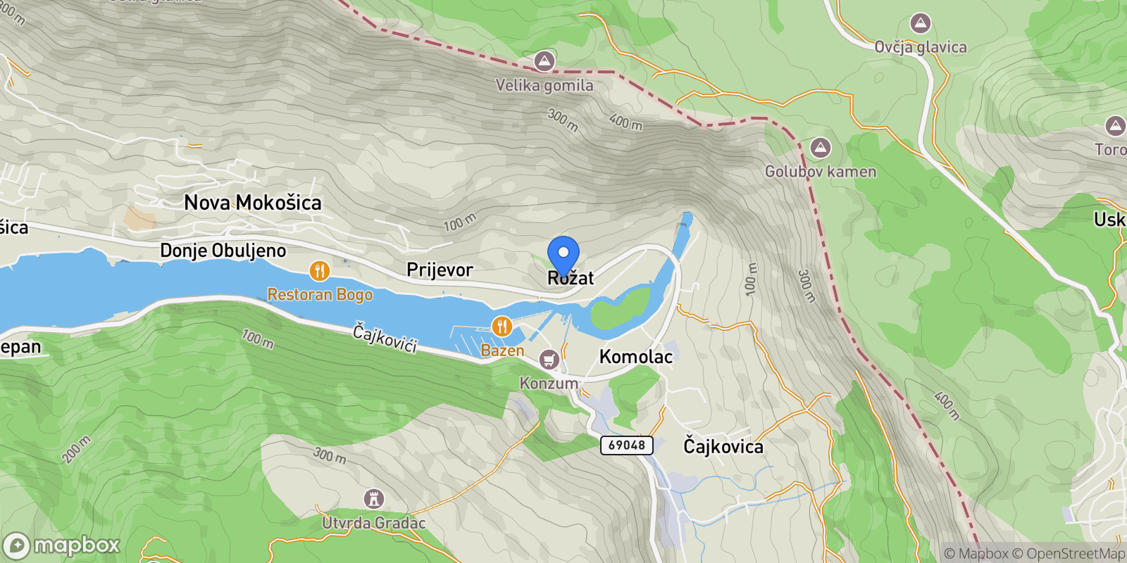 Map showing 20236, Rožat, Croatia, Rozat, Dubrovnik-Neretva County, Croatia.