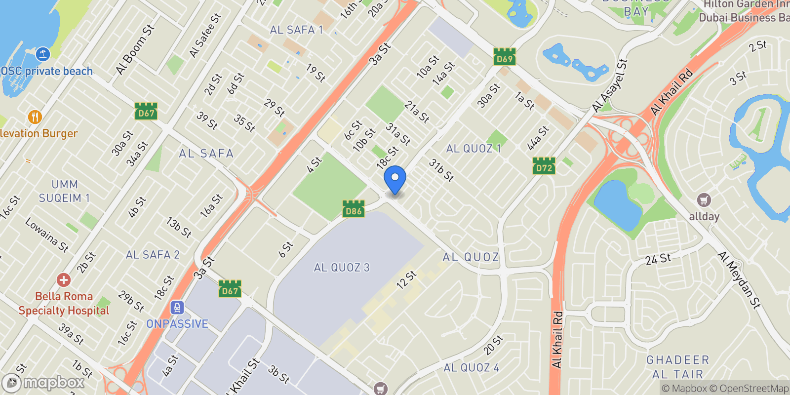 Map showing District One, Mohammed Bin Rashid City, Dubai, Dubai, United Arab Emirates.