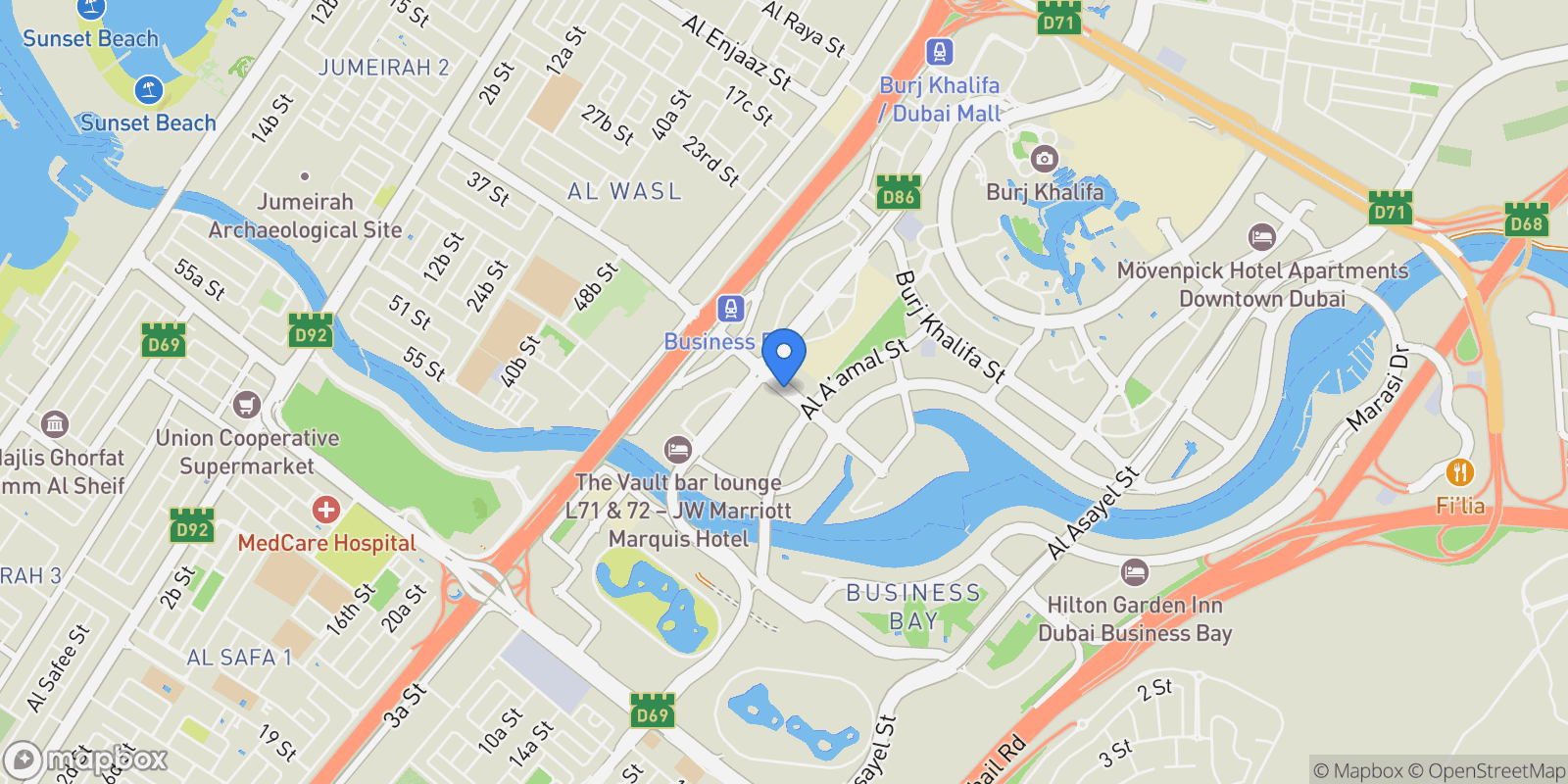Map showing One River Point, Business Bay, Dubai, Dubai, United Arab Emirates.