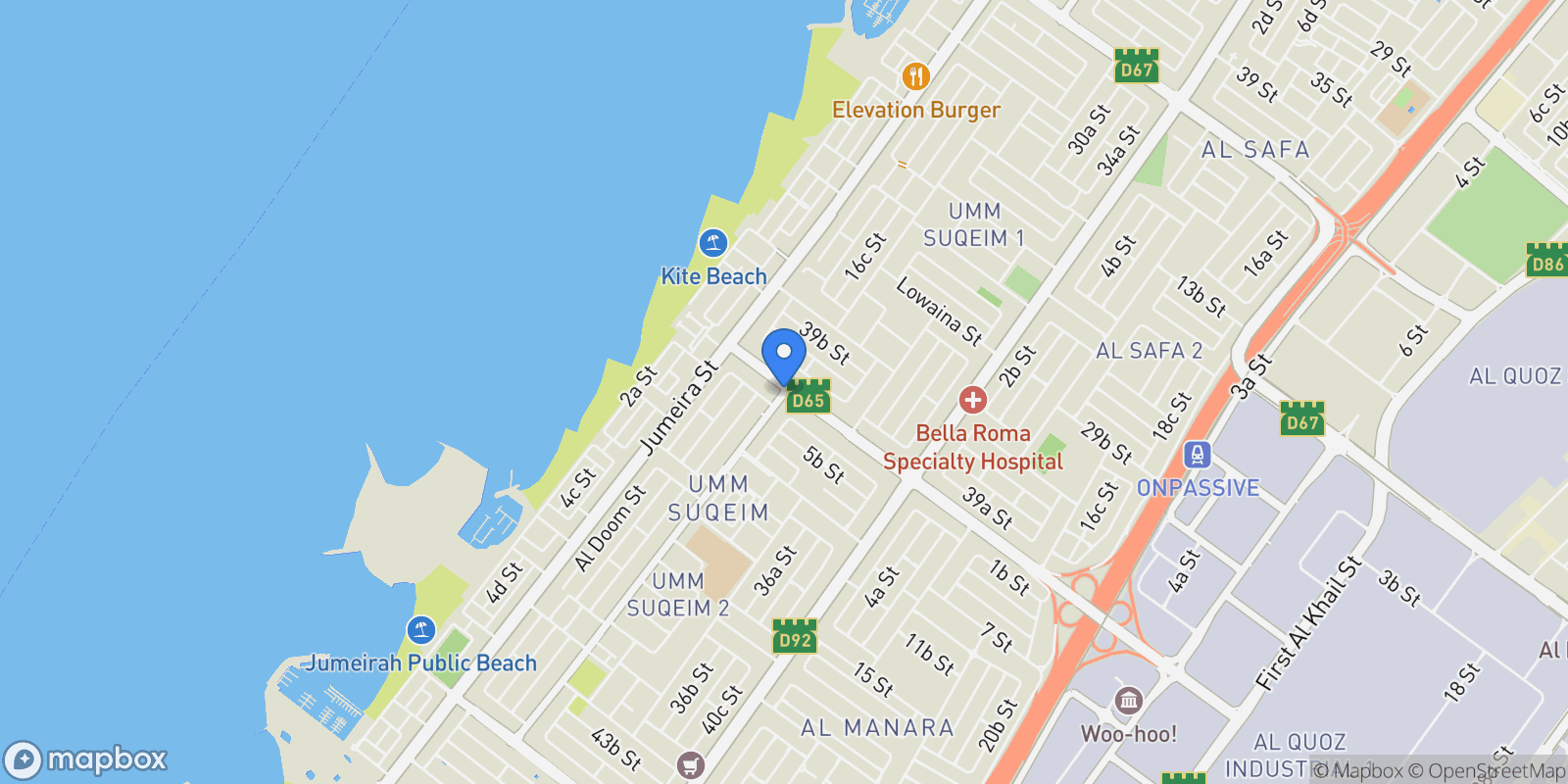 Map showing Madinat Jumeirah Living, Umm Suqeim, Dubai, Dubai, United Arab Emirates.