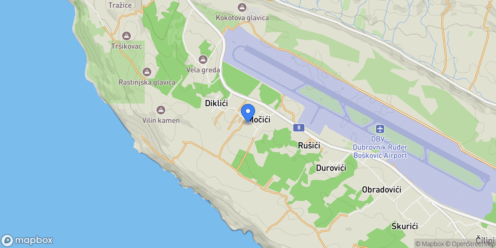 Map showing 20213, Močići, Croatia, Mocici, Dubrovnik-Neretva County, Croatia.