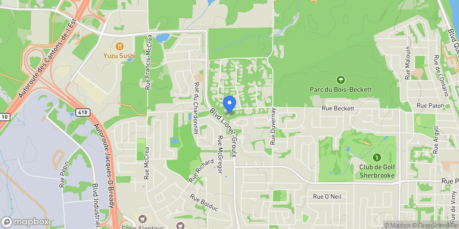 Map showing 2800 Rue Beckett, Sherbrooke, Quebec, Canada.