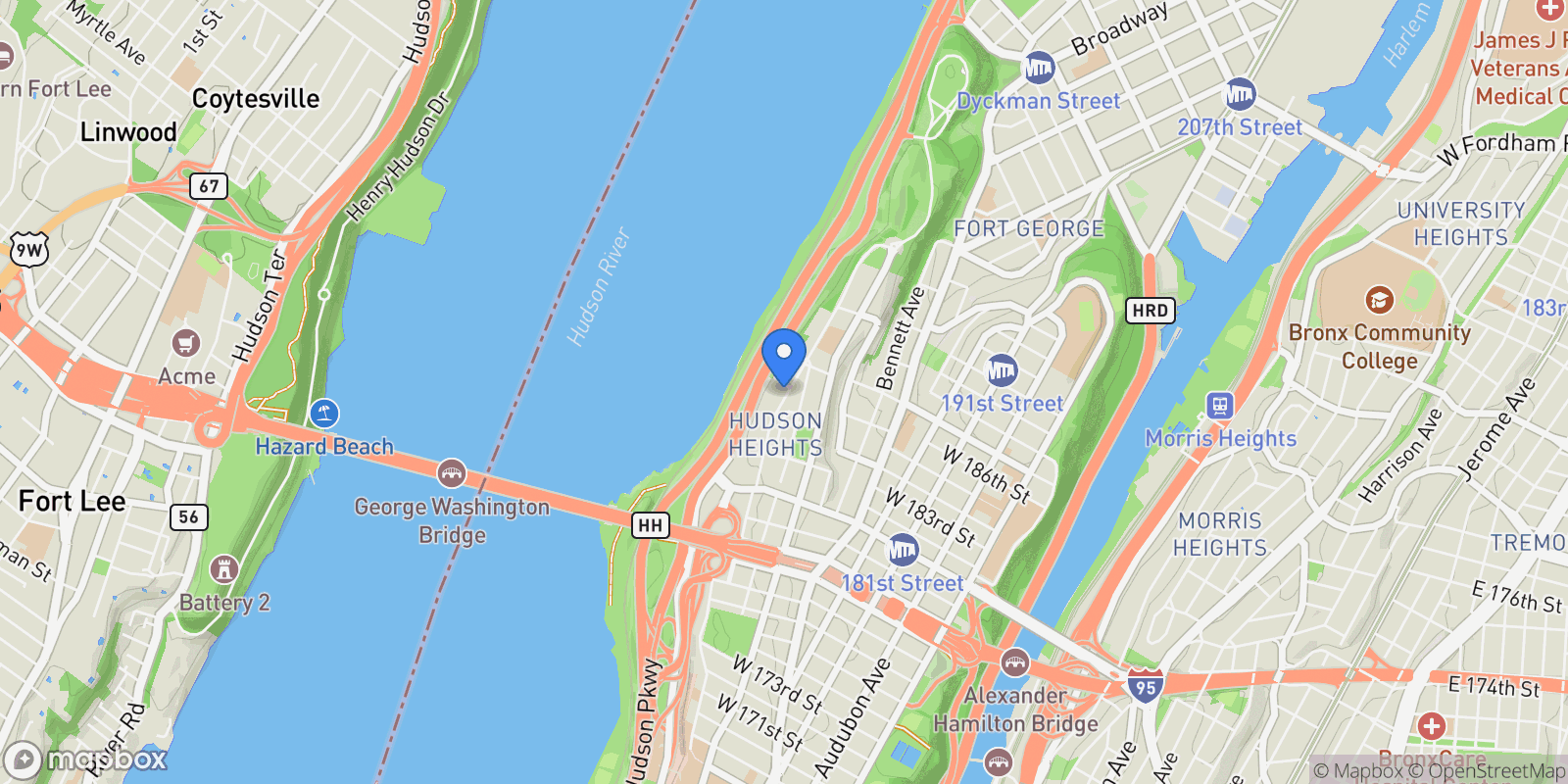 Map showing 200 Cabrini Boulevard 94, New York (Manhattan), NY 10033, New York, New York, United States.