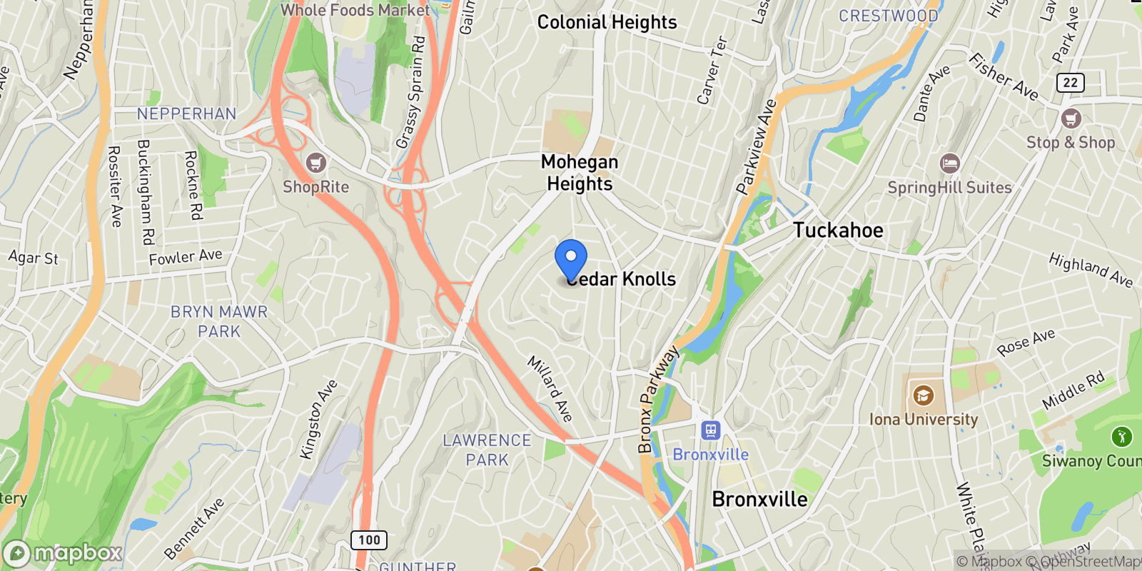 Map showing 209 Pondfield Road W, Bronxville, NY 10708, Bronxville, New York, United States.