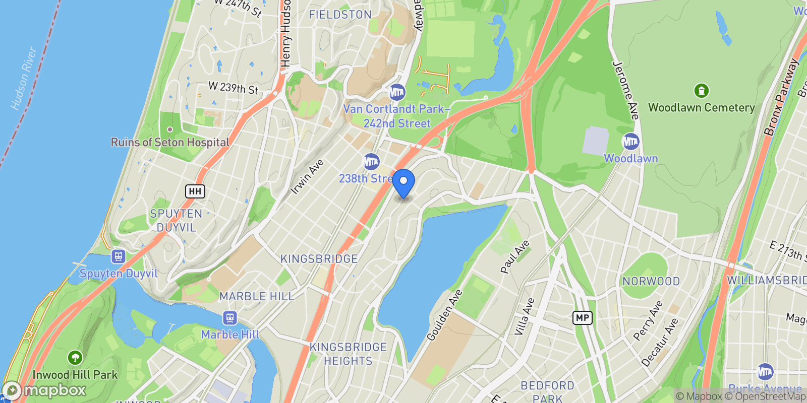 Map showing 3496 Fort Independence Street, Bronx, NY 10463, New York, New York, United States.