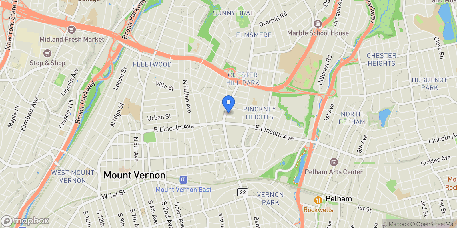 Map showing 1 Park Lane 4A, Mount Vernon, NY 10552, Bronxville, New York, United States.
