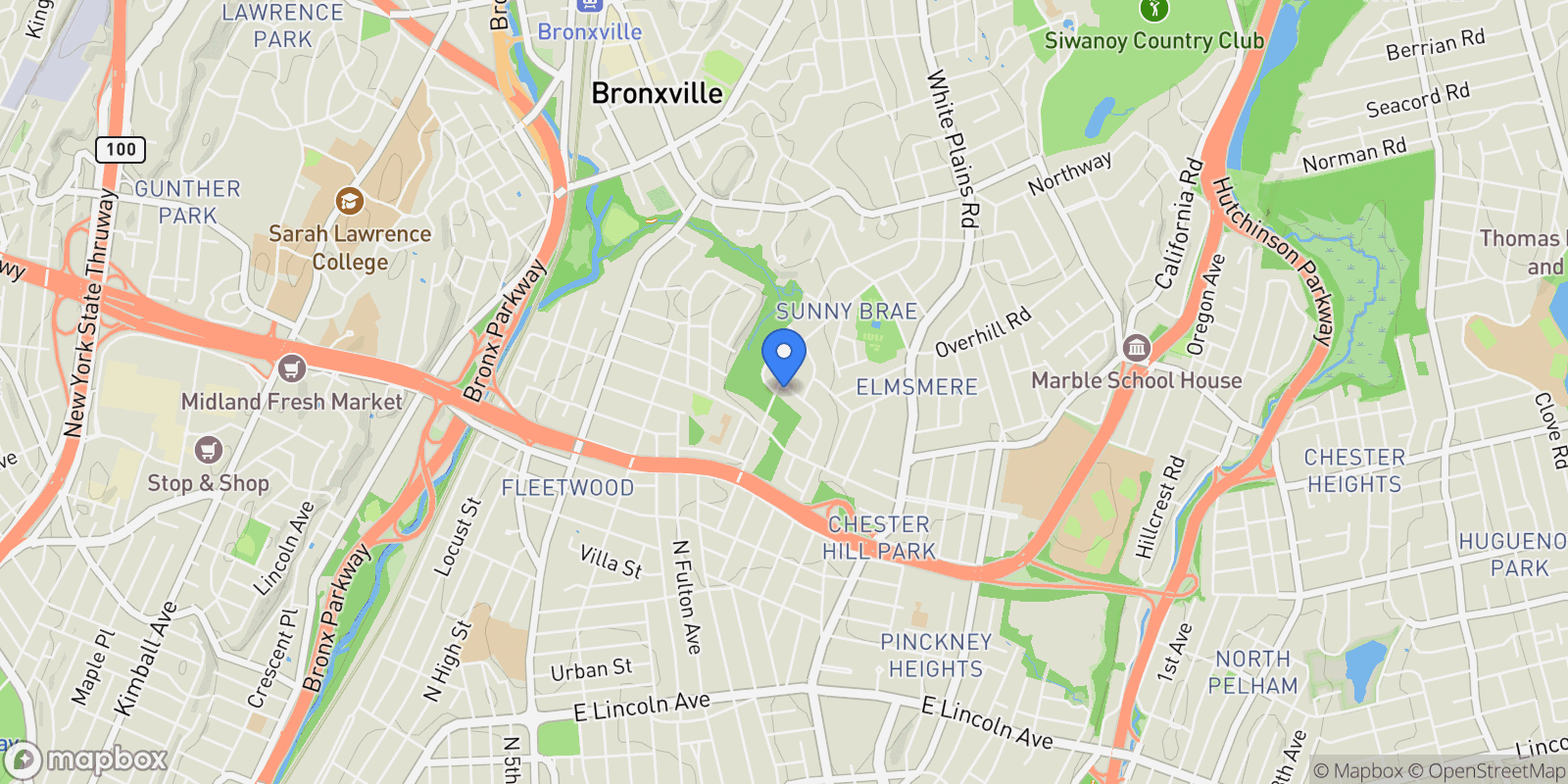 Map showing 94 Parkway E, Mount Vernon, NY 10552, Bronxville, New York, United States.