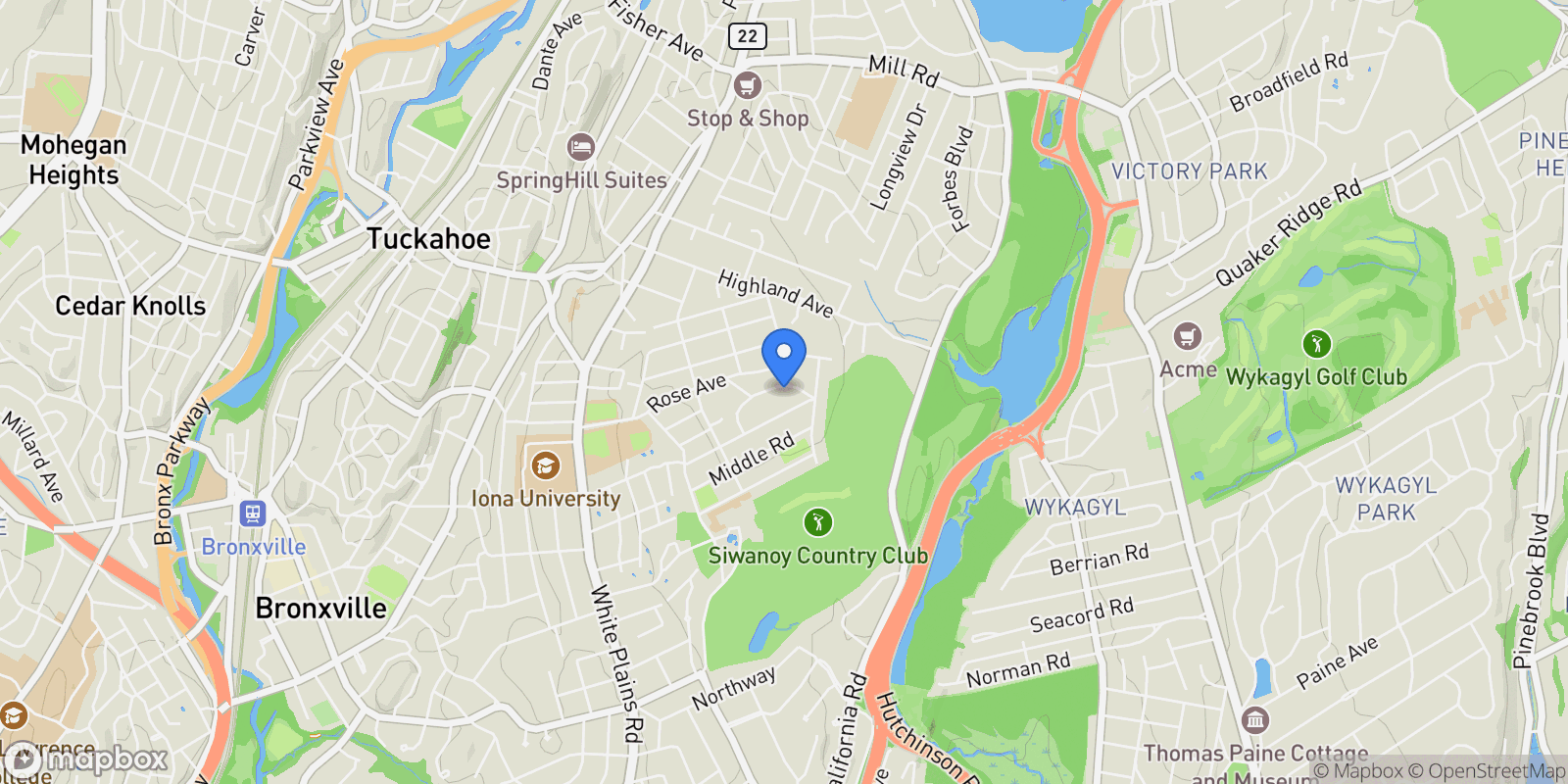 Map showing 32 Deerfield Avenue, Eastchester, NY 10709, Eastchester, New York, United States.