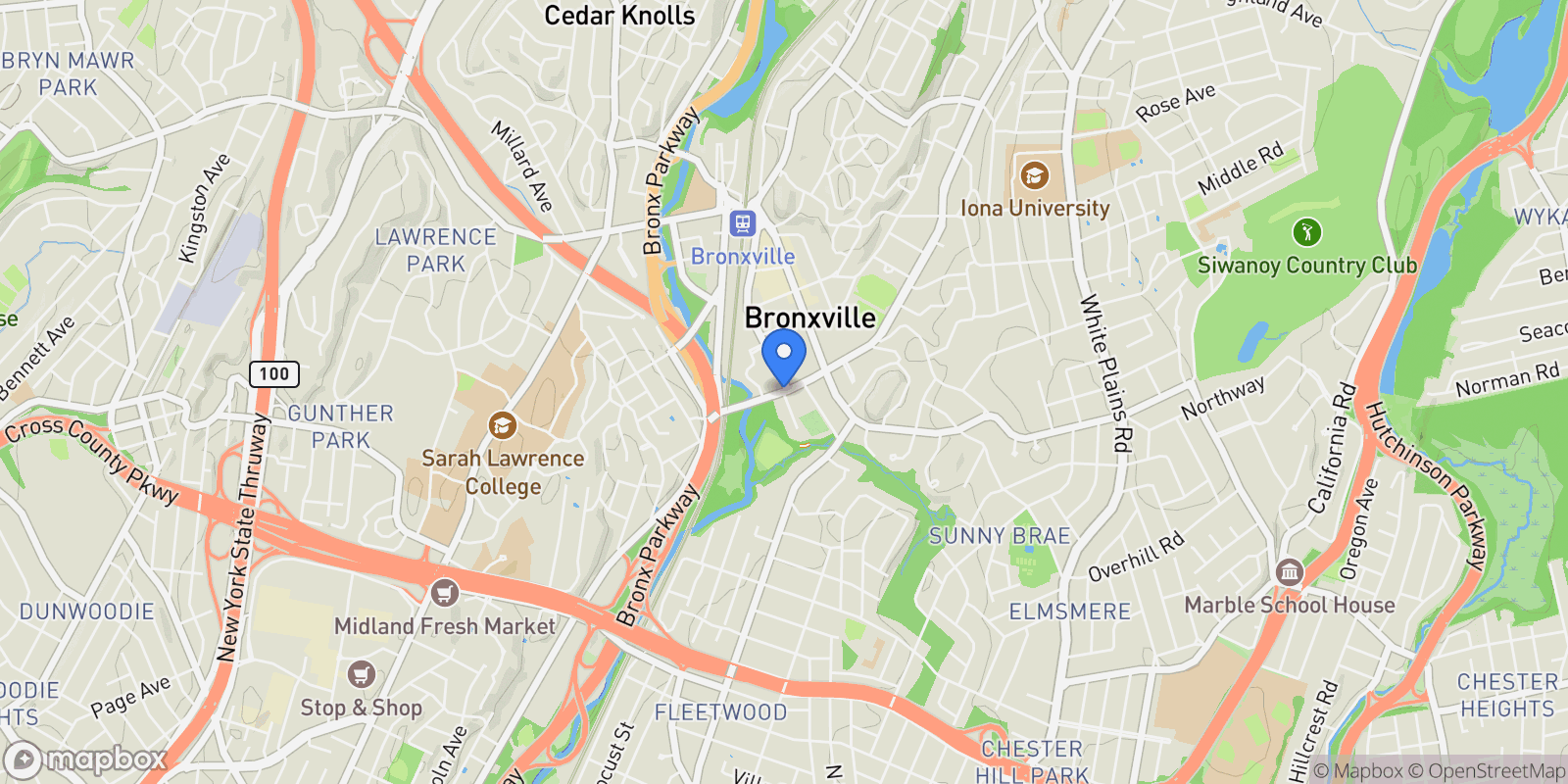Map showing 2 Alden Place 1C, Bronxville, NY 10708, Bronxville, New York, United States.