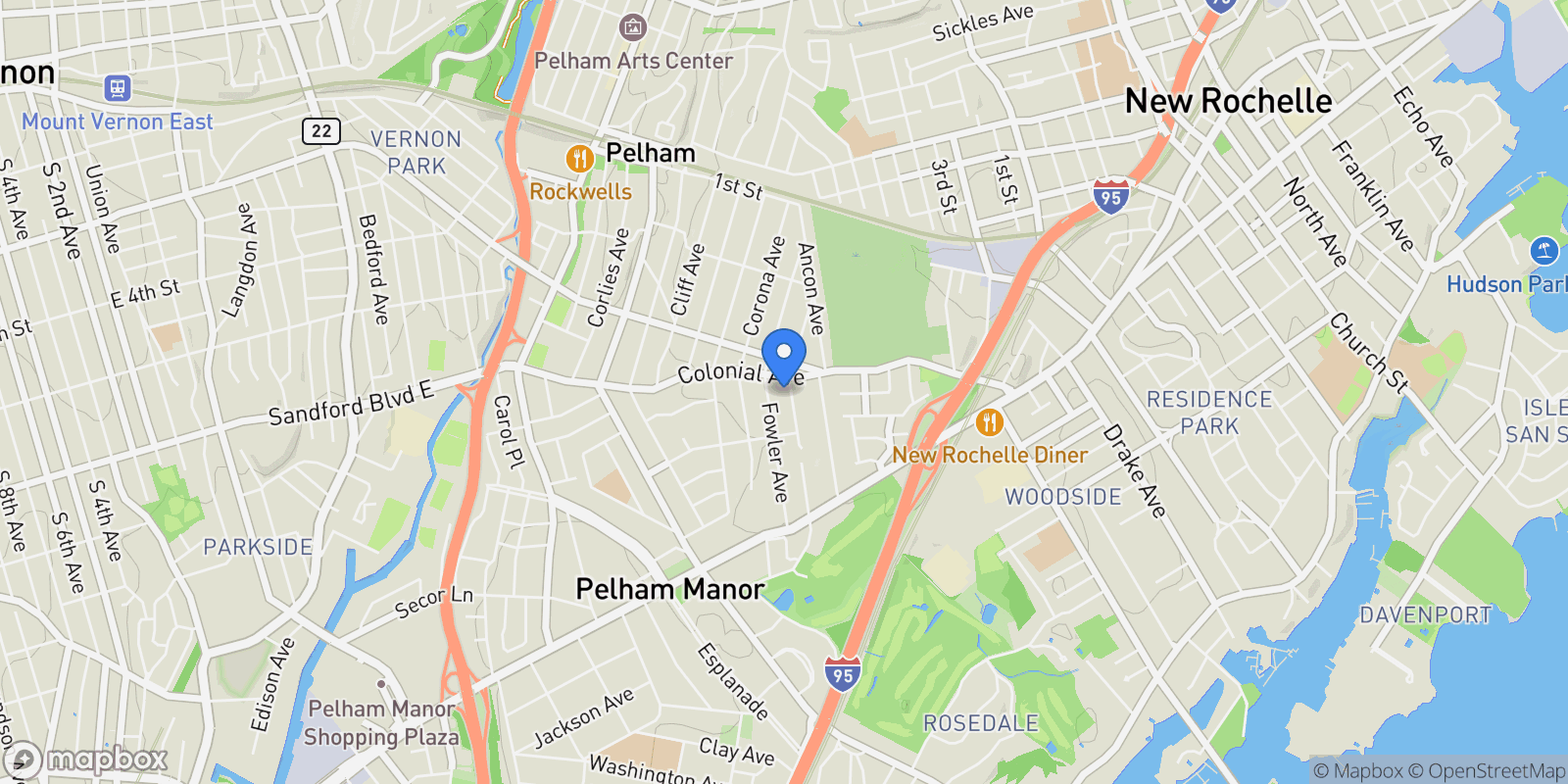 Map showing 417 Wynnewood Road, Pelham, NY 10803, Village of Pelham, New York, United States.
