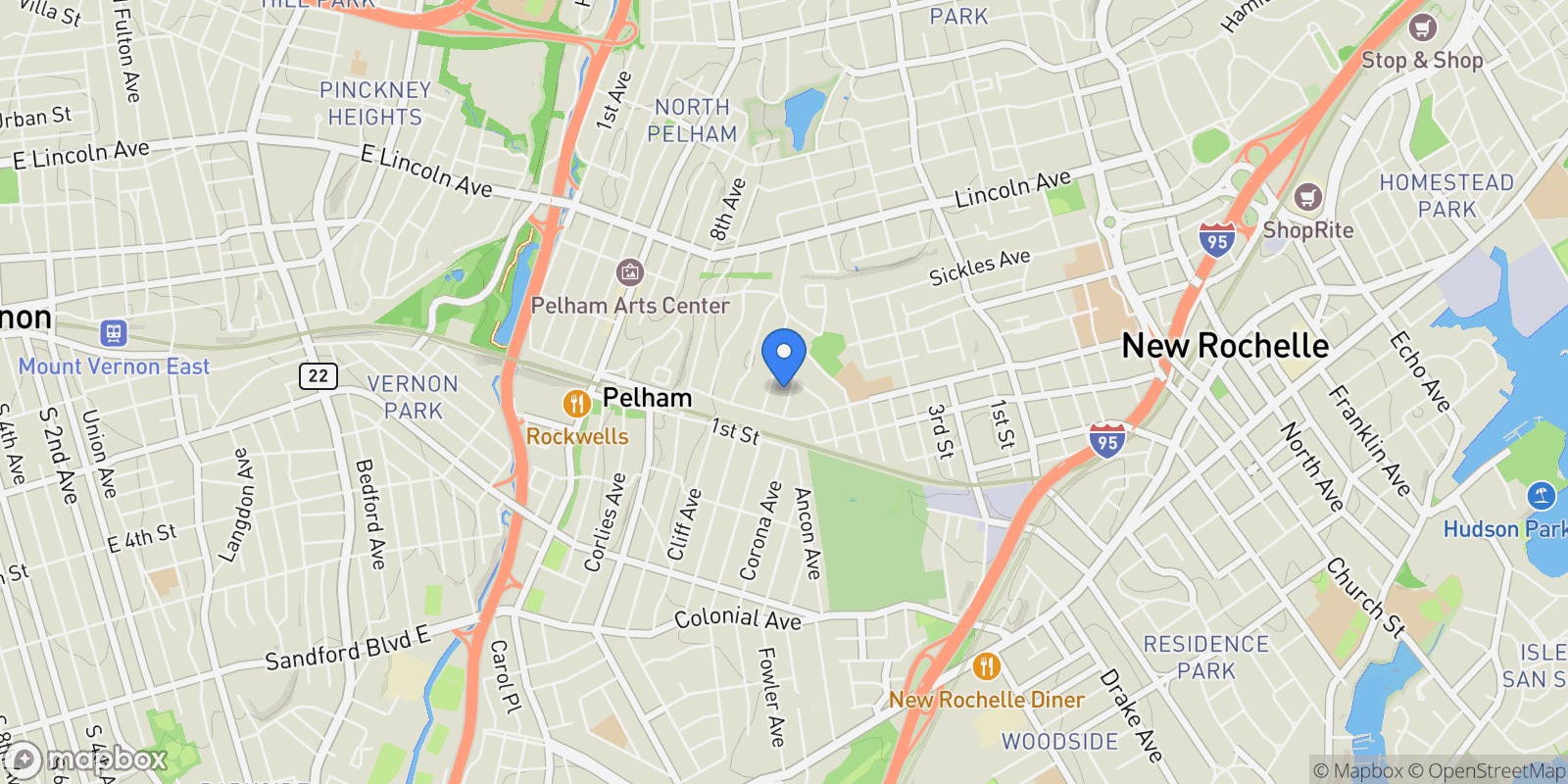 Map showing 23 Fraser Street, Pelham, NY 10803, Village of Pelham, New York, United States.
