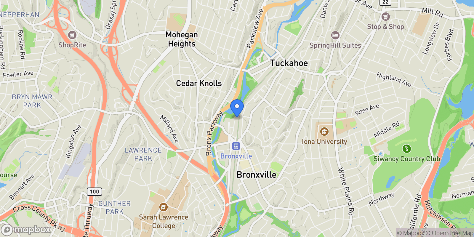 Map showing 1 Rivermere 1G, Bronxville, NY 10708, Bronxville, New York, United States.