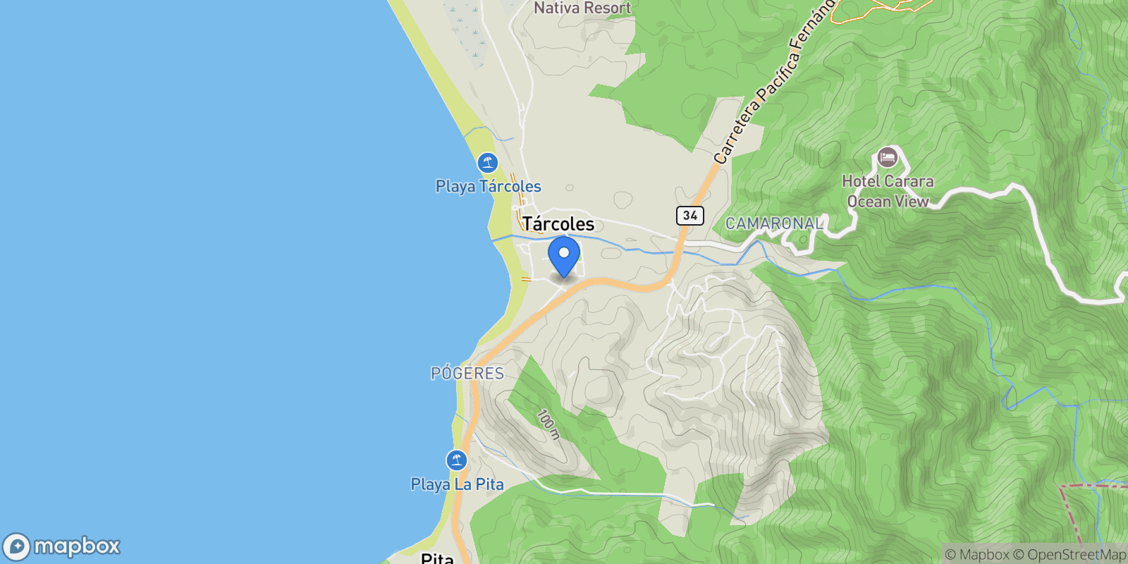 Map showing Nativa Resort, Garabito, Puntarenas, Costa Rica 61101, Tarcoles, P, Tarcoles, Puntarenas Province, Costa Rica.