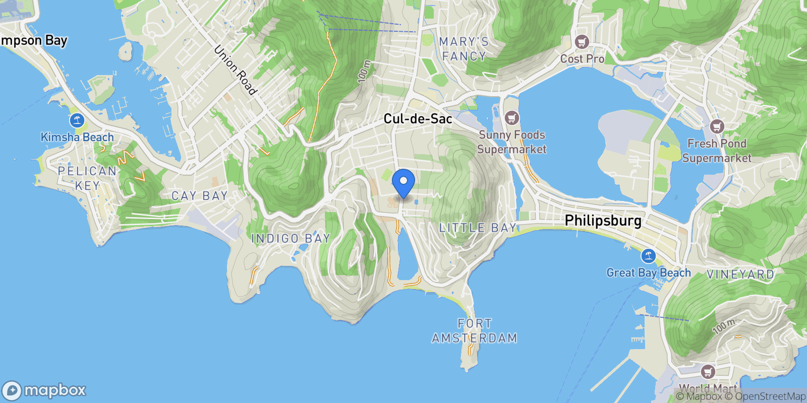 Map showing Philipsburg, Sint Maarten.