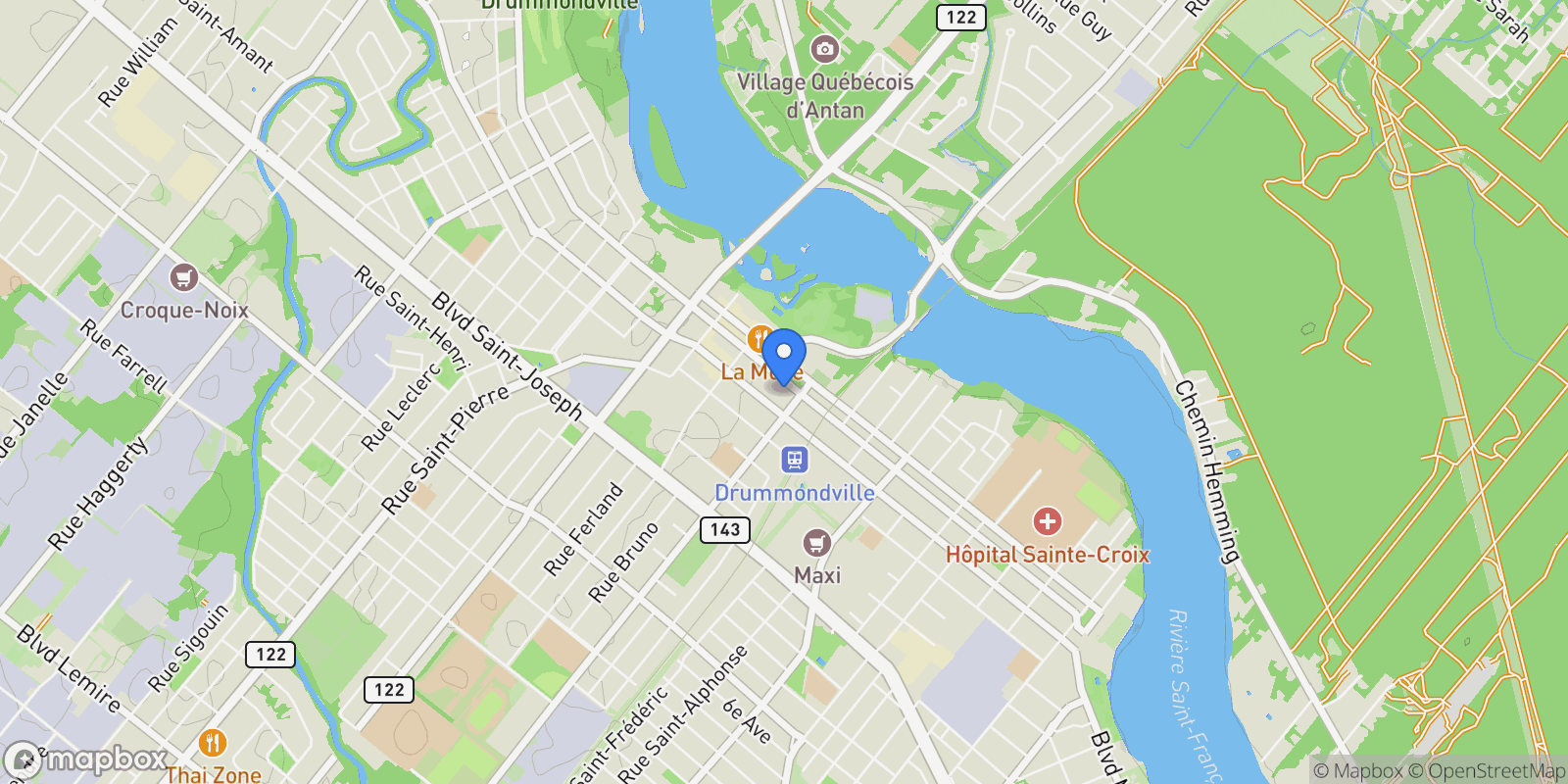 Map showing 219 Rue Brock, Drummondville, QC J2C 1M2, Canada, Drummondville, Quebec, Canada.
