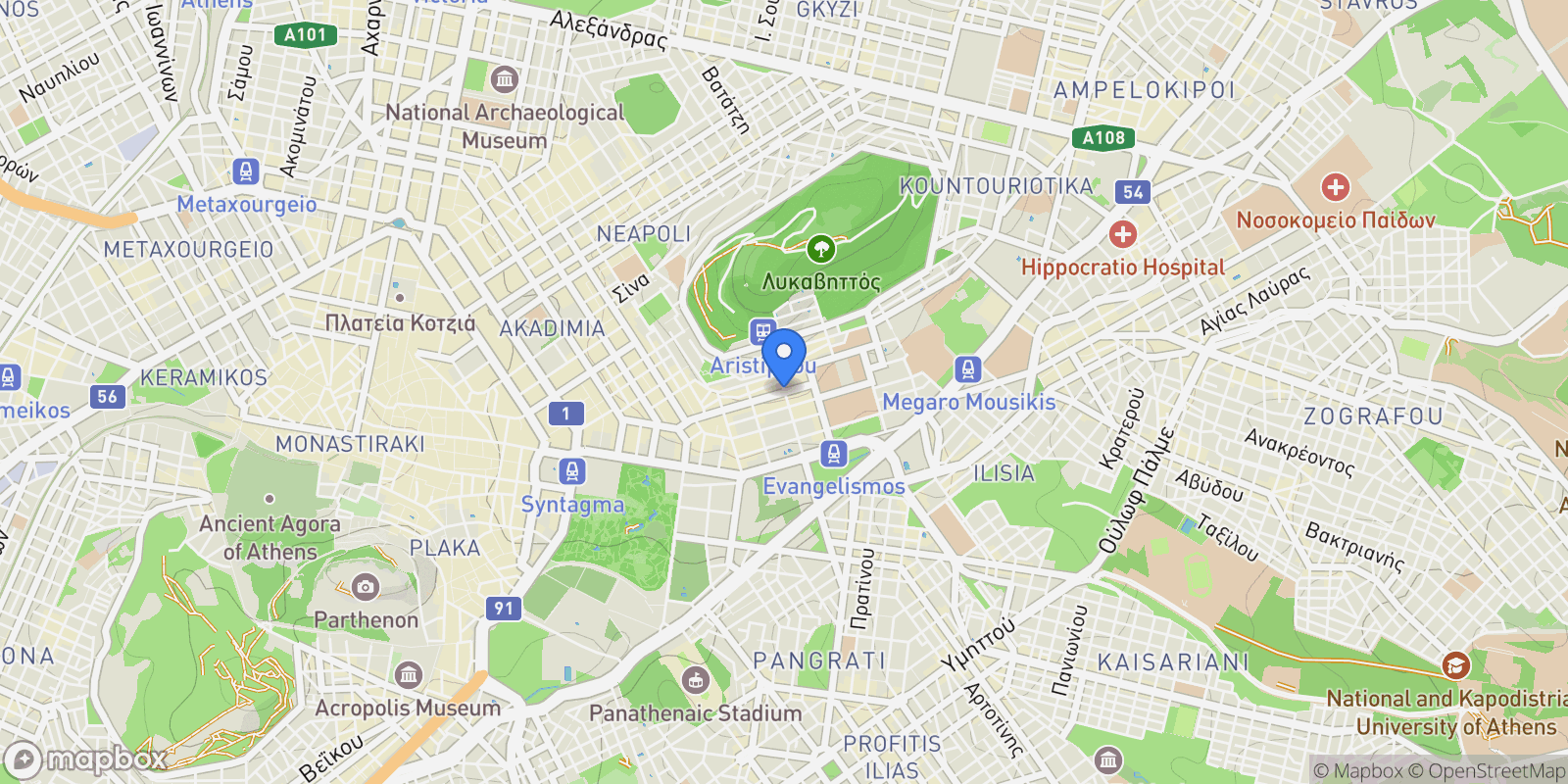 Map showing Kolonaki, Athens, Greece, Sunoikia Kolonakiou, 1st District of Athens, Athens.