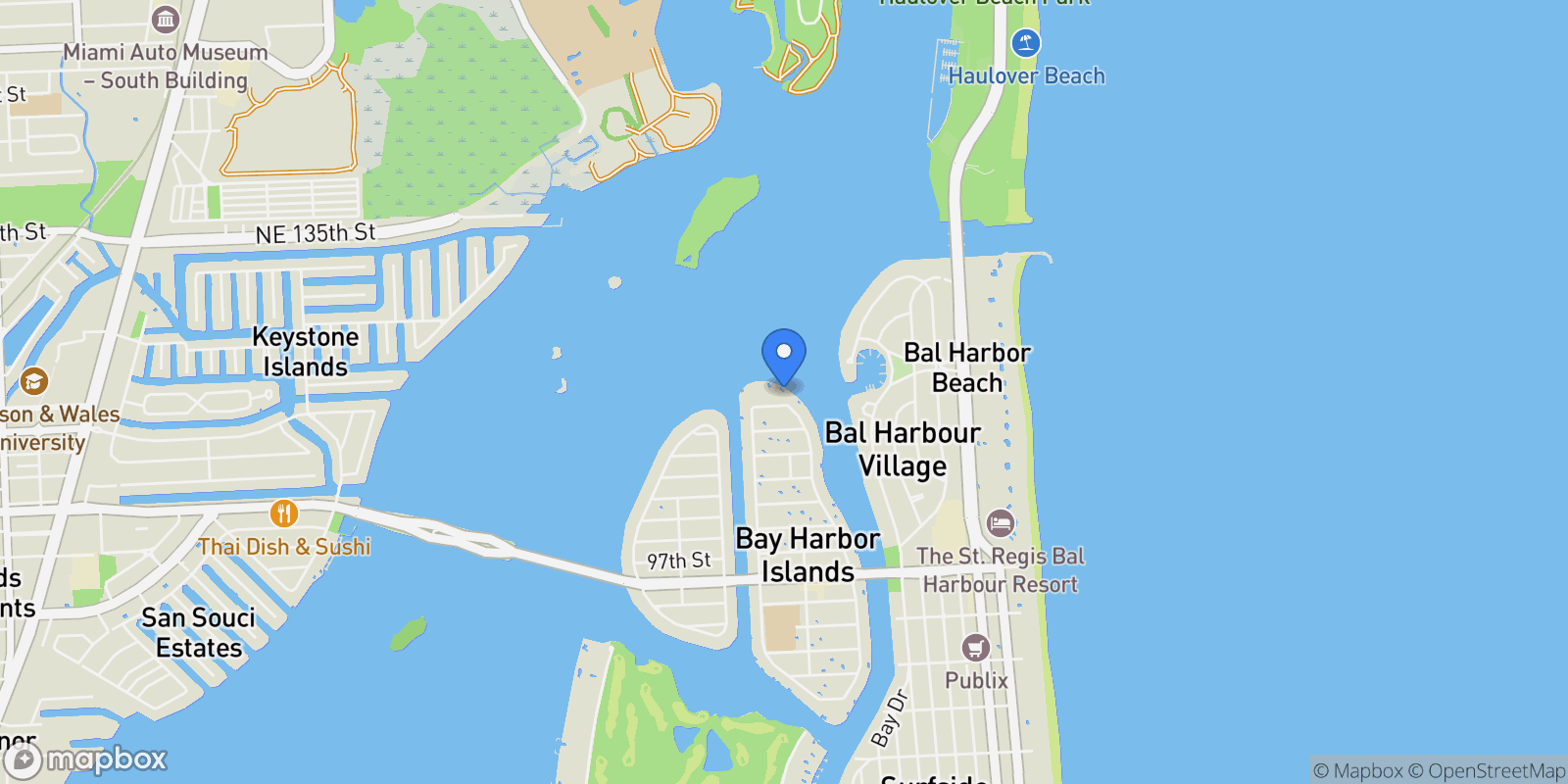 Map showing 1135 103rd St, Bal Harbour, Florida, United States.