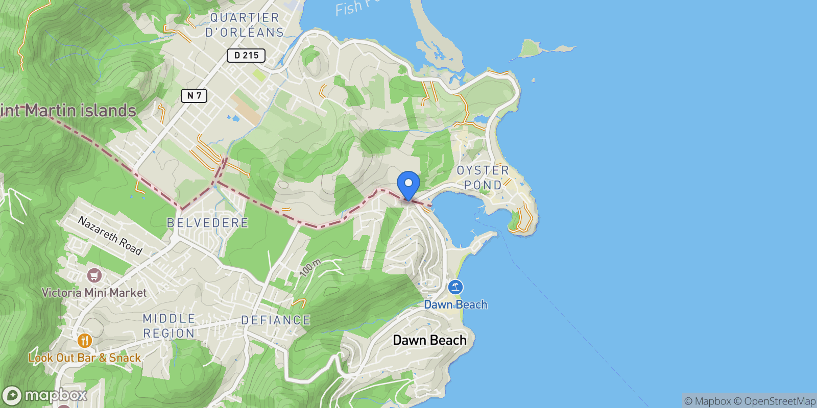 Map showing Oyster Pond, Saint Martin (French part).