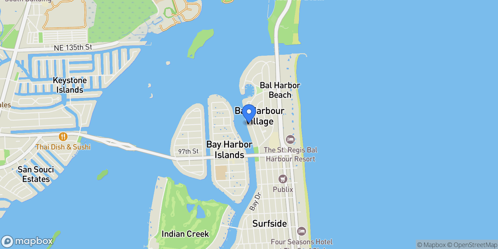 Map showing 100 Bal Bay Dr, Bal Harbour, Florida, United States.