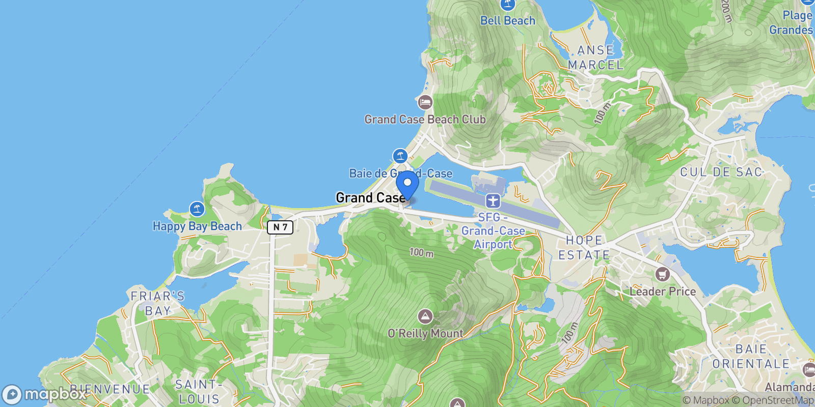 Map showing Grand Case, 97150, Grand Case, Collectivity of Saint Martin, Saint Martin.