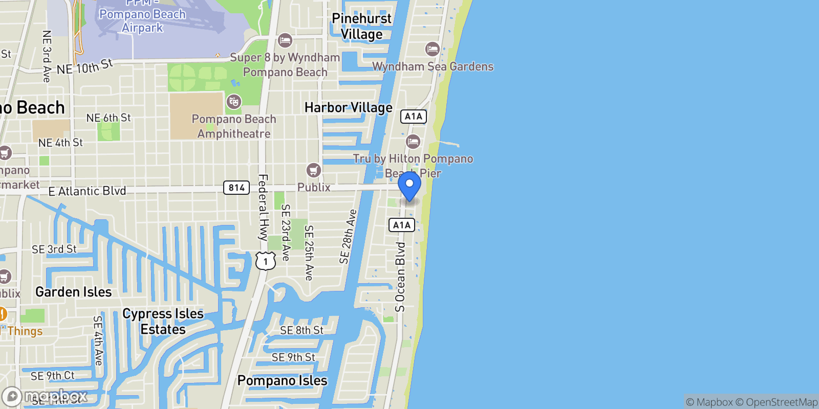 Map showing 111 Briny Ave #2314, Pompano Beach, FL 33062, Hillsboro Beach, Florida, United States.