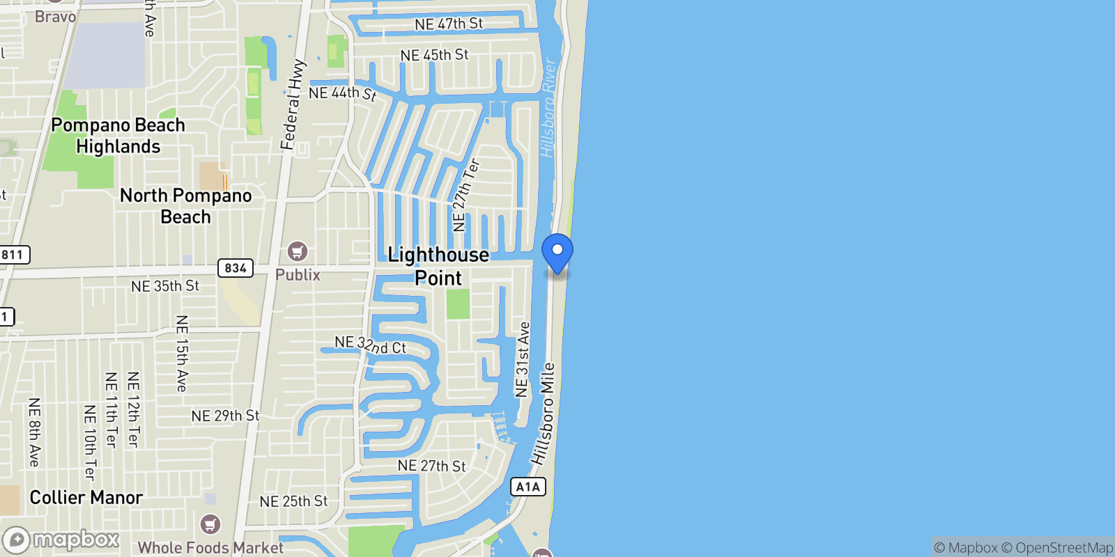Map showing 1011 Hillsboro Mile , Hillsboro Beach, FL 33062, Hillsboro Beach, Florida, United States.