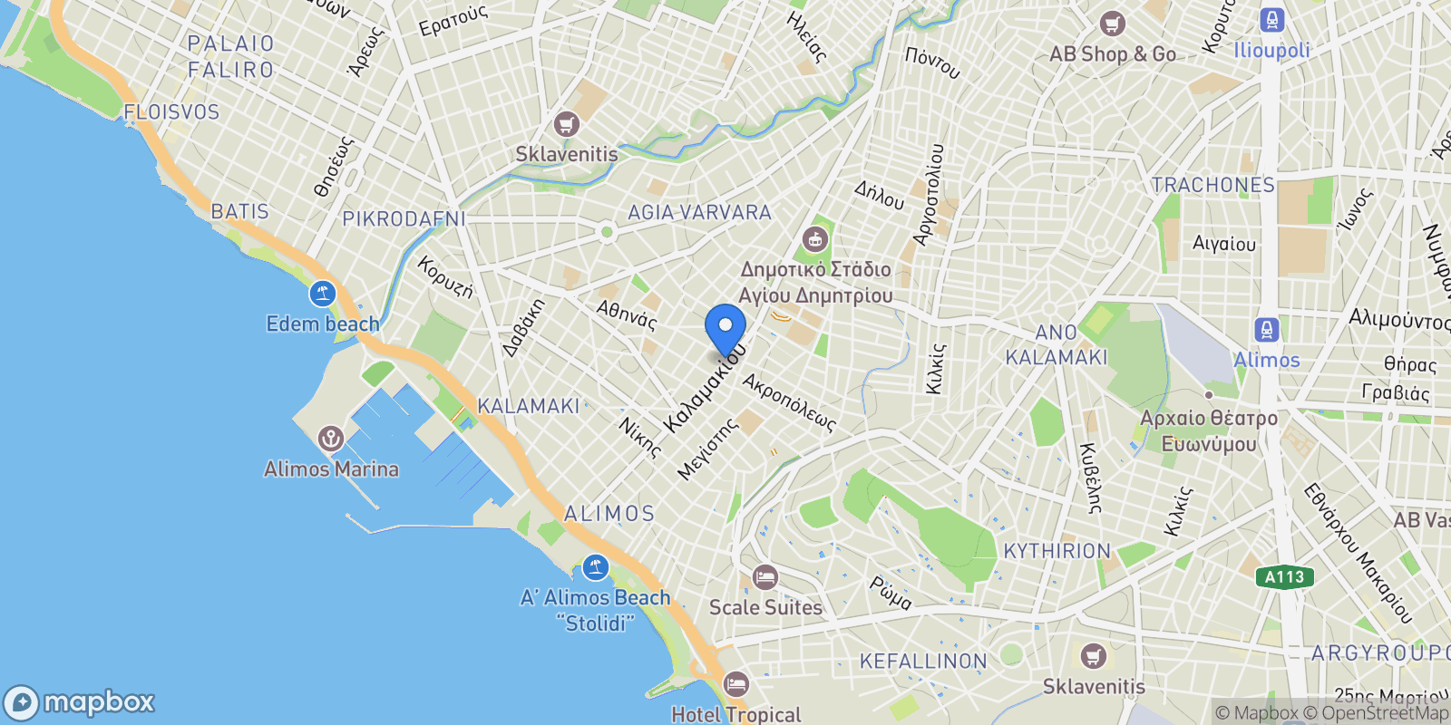 Map showing Alimos, Greece, South Athens, Attica, Greece.