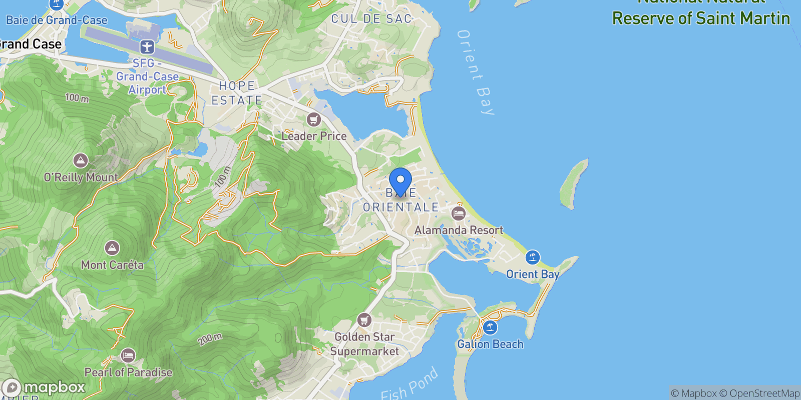 Map showing Villa Ocean View Villa Ocean View, Orient Bay, Quarter of Orleans, Collectivity of Saint Martin, Saint Martin.