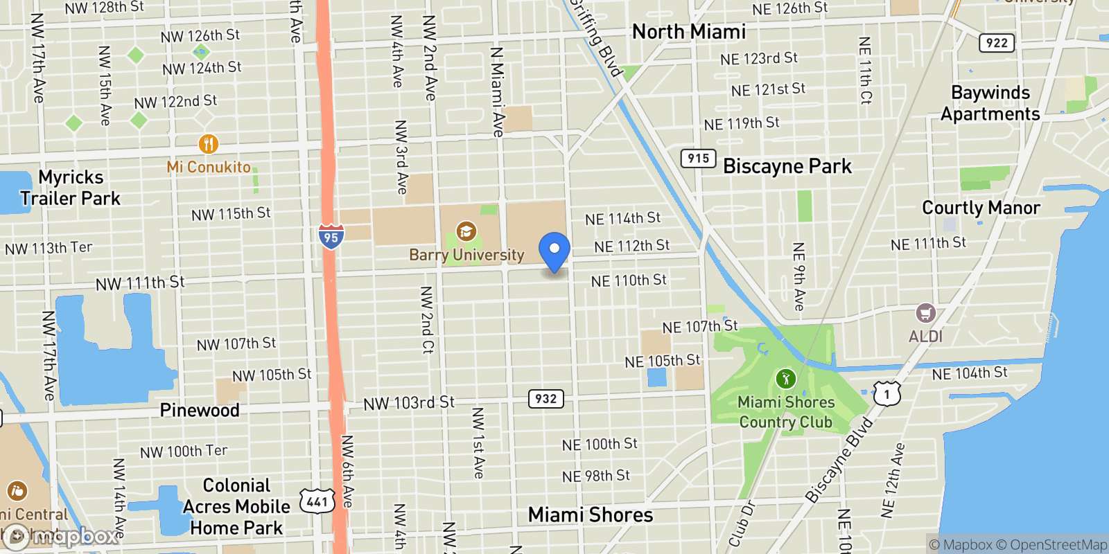 Map showing 145 NE 110th St , Miami Shores, FL 33161, Miami, Florida, United States.