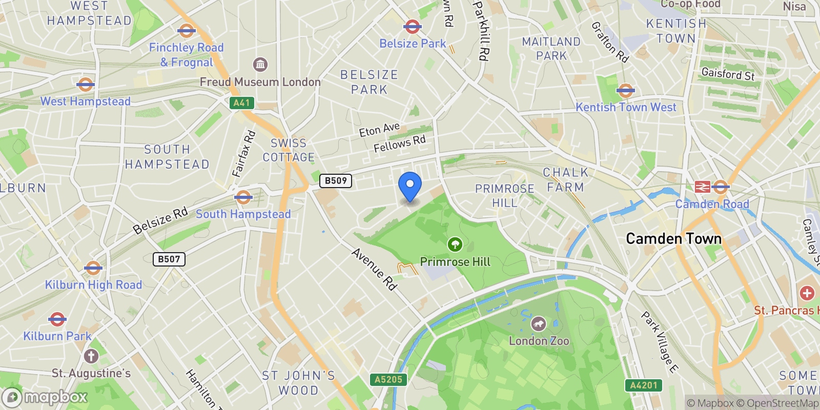 Map showing Primrose Hill – NW1, NW3, London, England, United Kingdom.