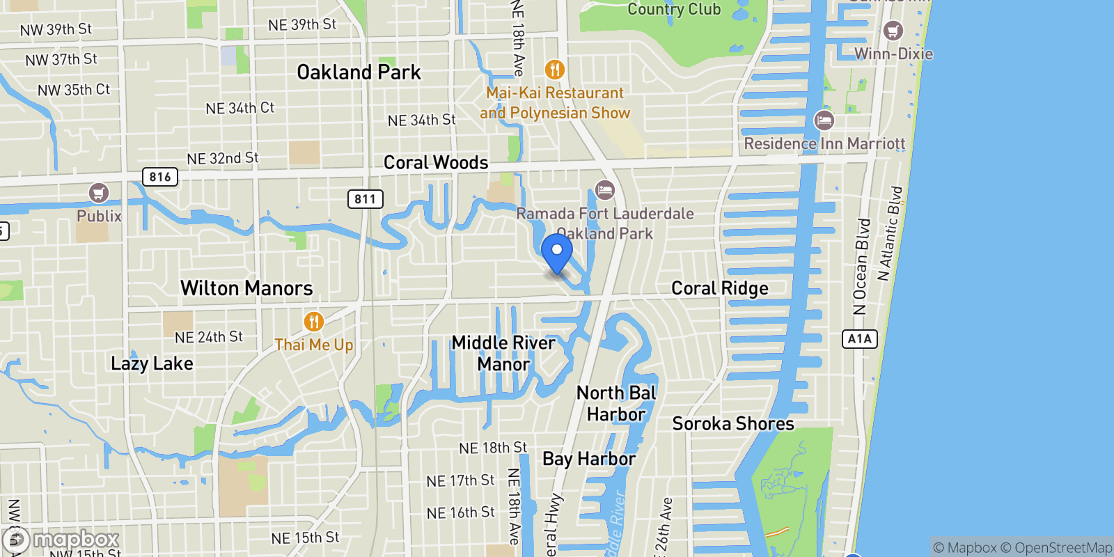 Map showing 2133 Coral Gardens Dr , Wilton Manors, FL 33306, Fort Lauderdale, Florida, United States.