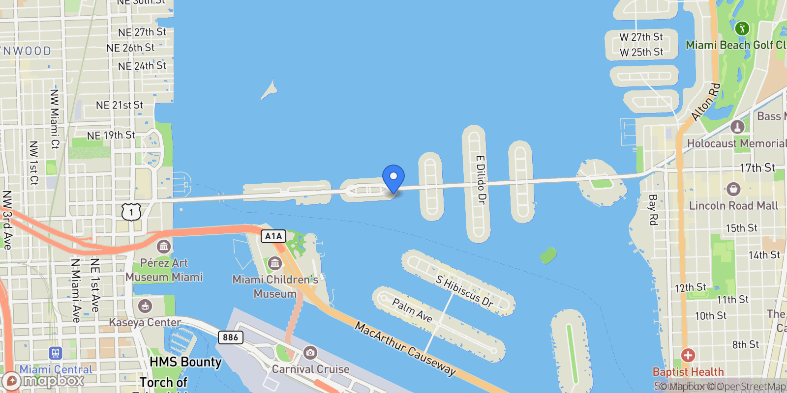 Map showing 1386 S Venetian Way, Miami, Florida, United States.