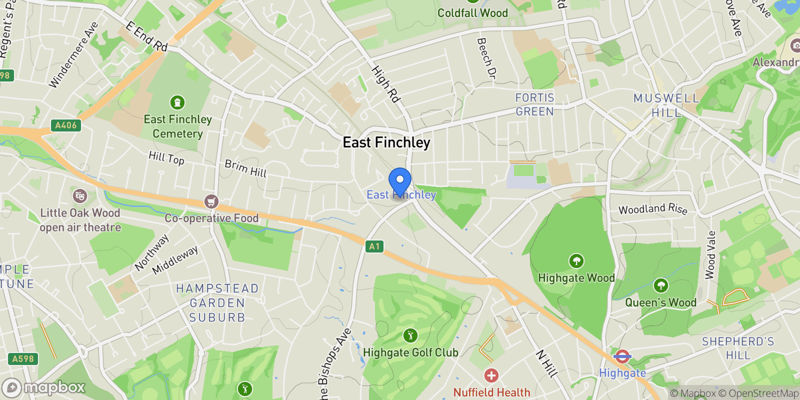 Map showing Hampstead Garden Suburb – N2 , NW11, London, England, United Kingdom.