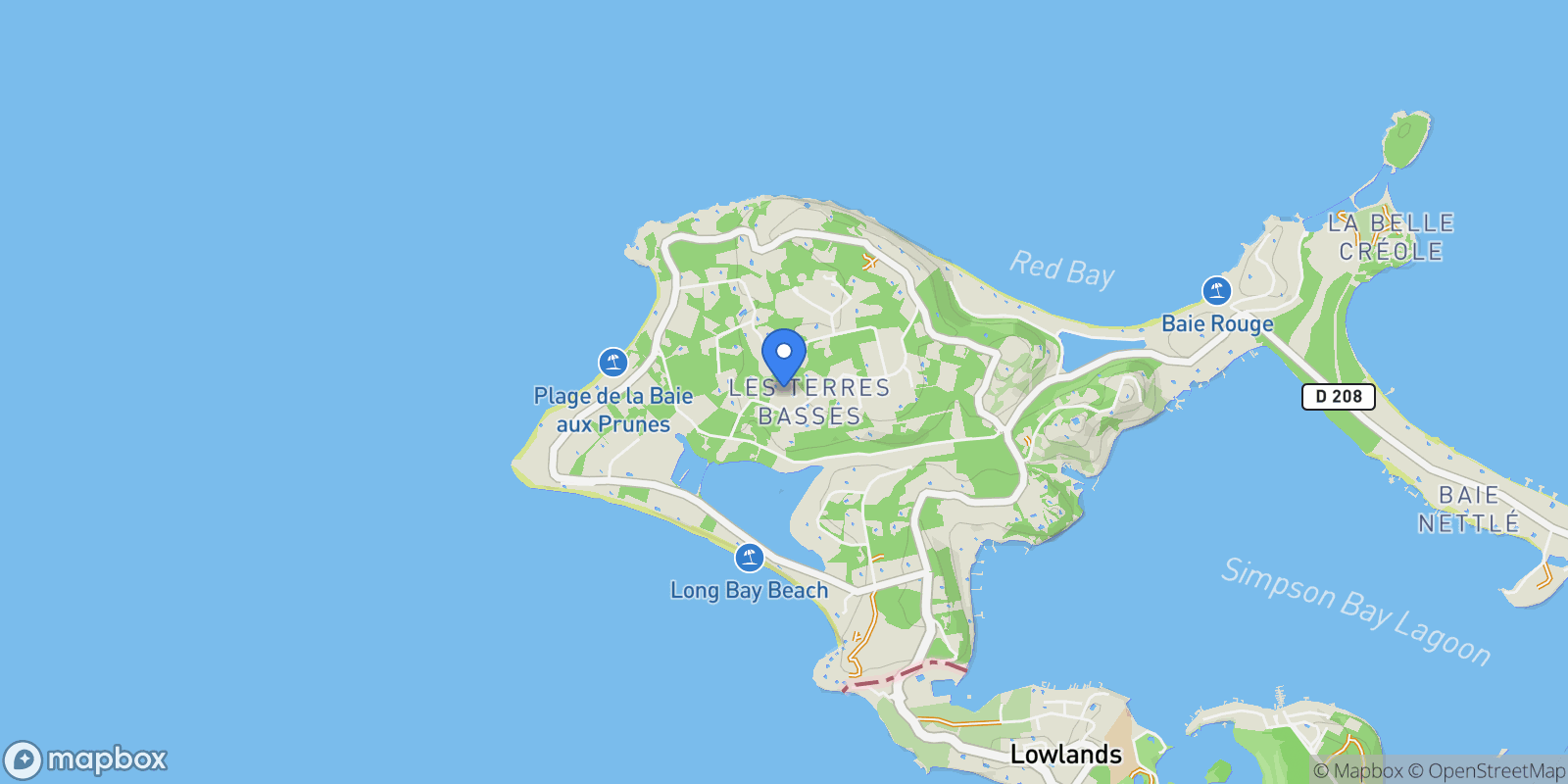 Map showing Terres Basses, Les Terres Basses, Collectivity of Saint Martin, Saint Martin.