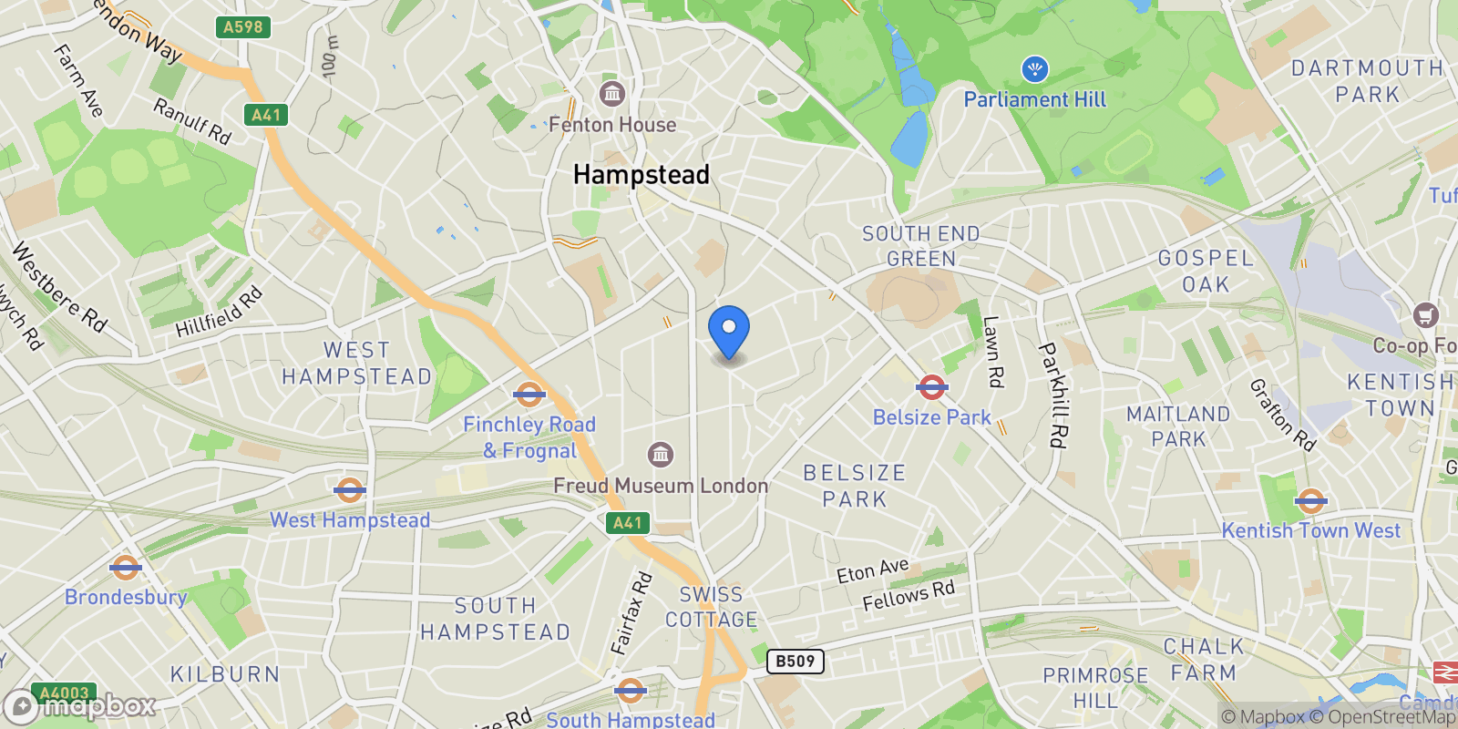 Map showing Hampstead – NW3, London, England, United Kingdom.