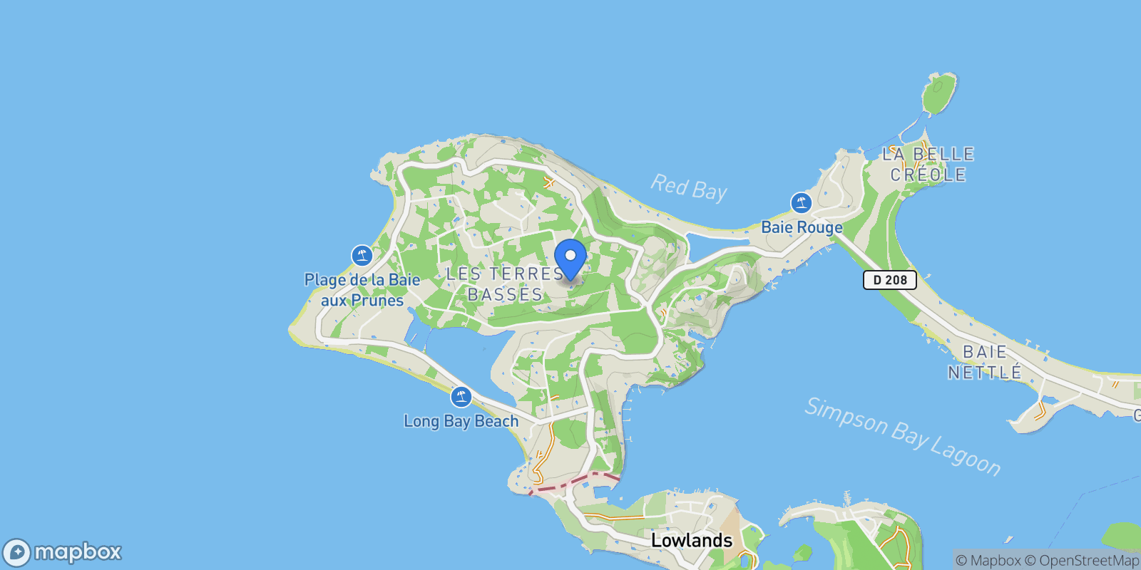 Map showing Sol e Luna, Terres Basses, Terres Basses, Les Terres Basses, Collectivity of Saint Martin, Saint Martin.
