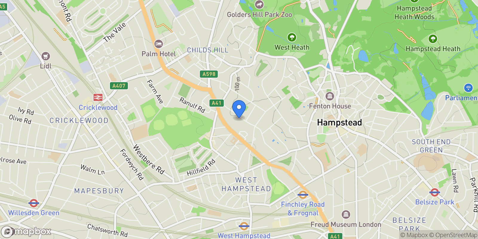 Map showing Hampstead – NW3, London, England, United Kingdom.