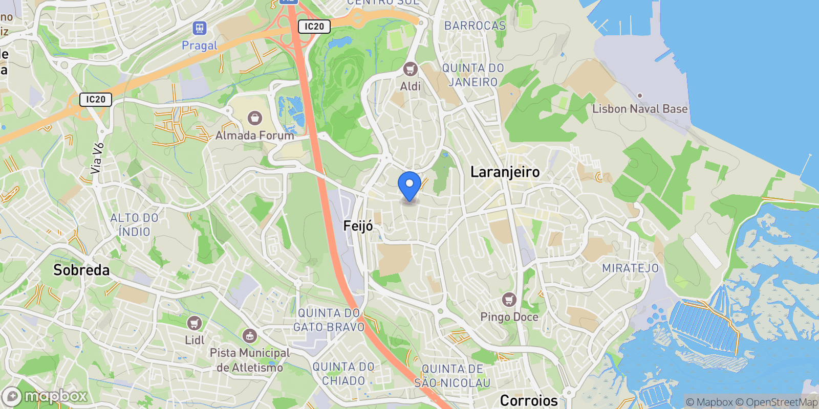 Map showing Laranjeiro e Feijo, Setubal, Portugal.