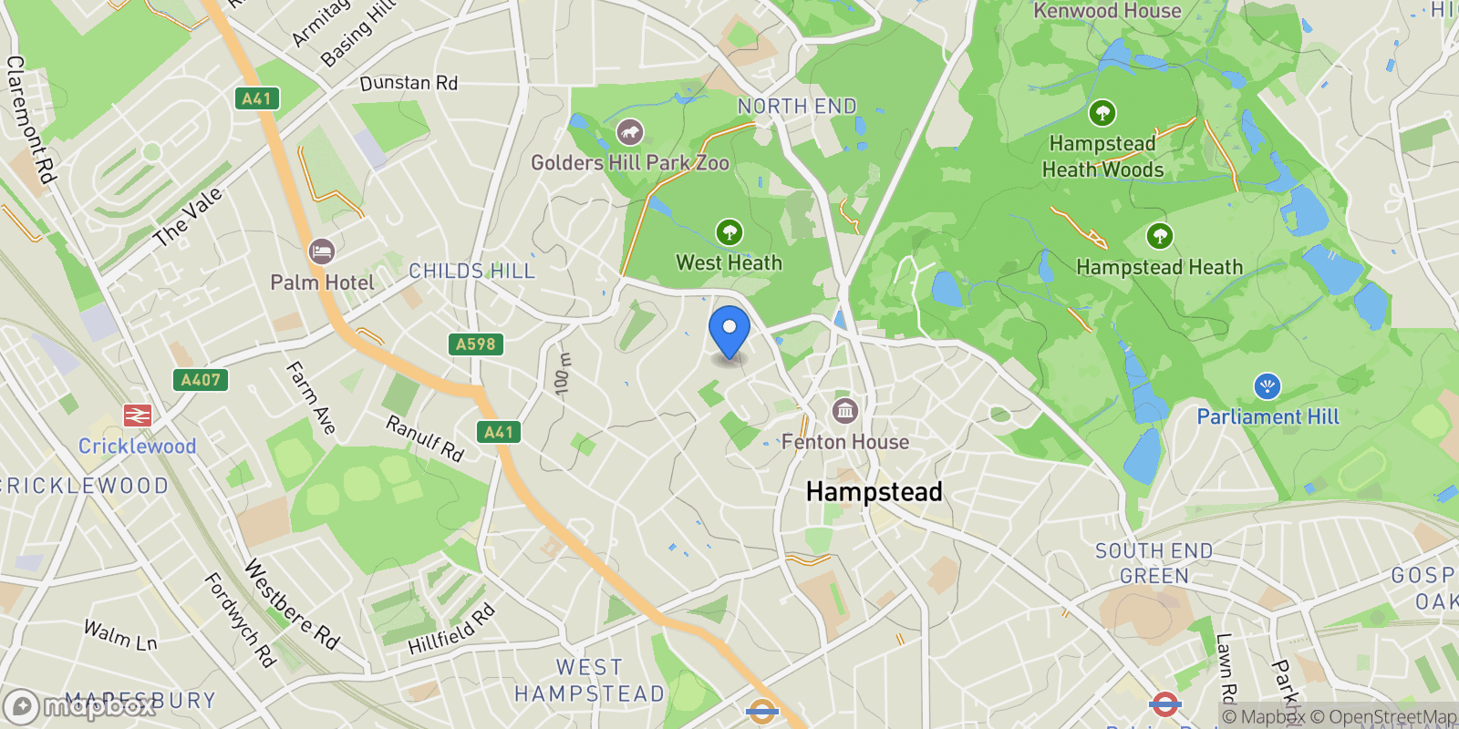 Map showing Hampstead – NW3, London, England, United Kingdom.