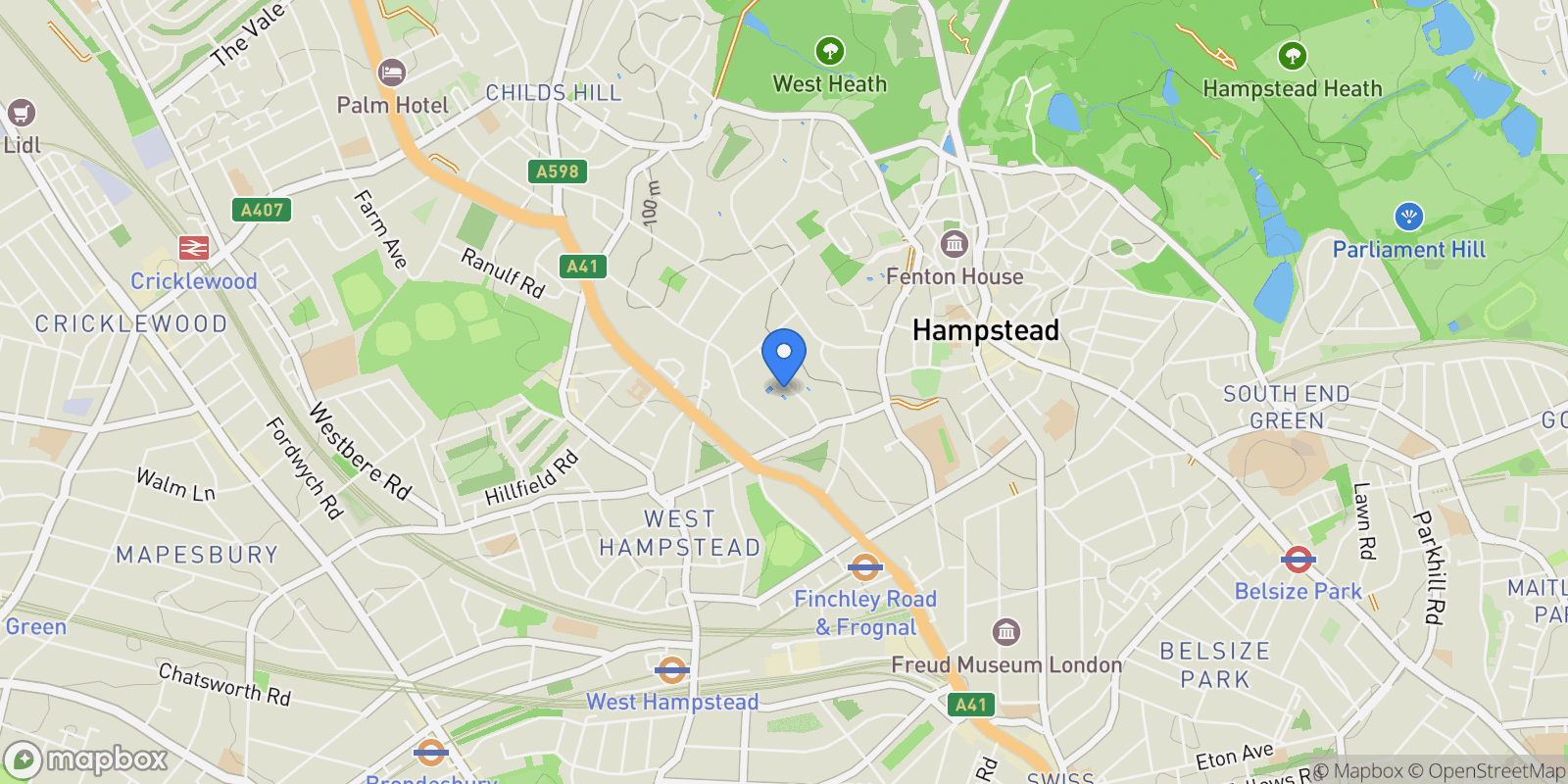 Map showing Hampstead – NW3, London, England, United Kingdom.