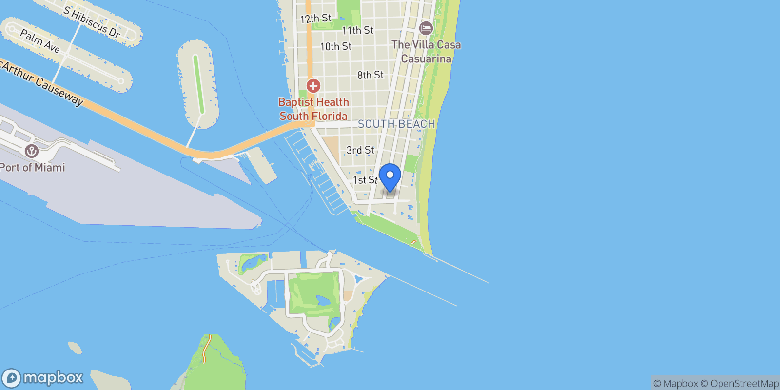 Map showing 1 Collins Ave, Miami Beach, Florida, United States.