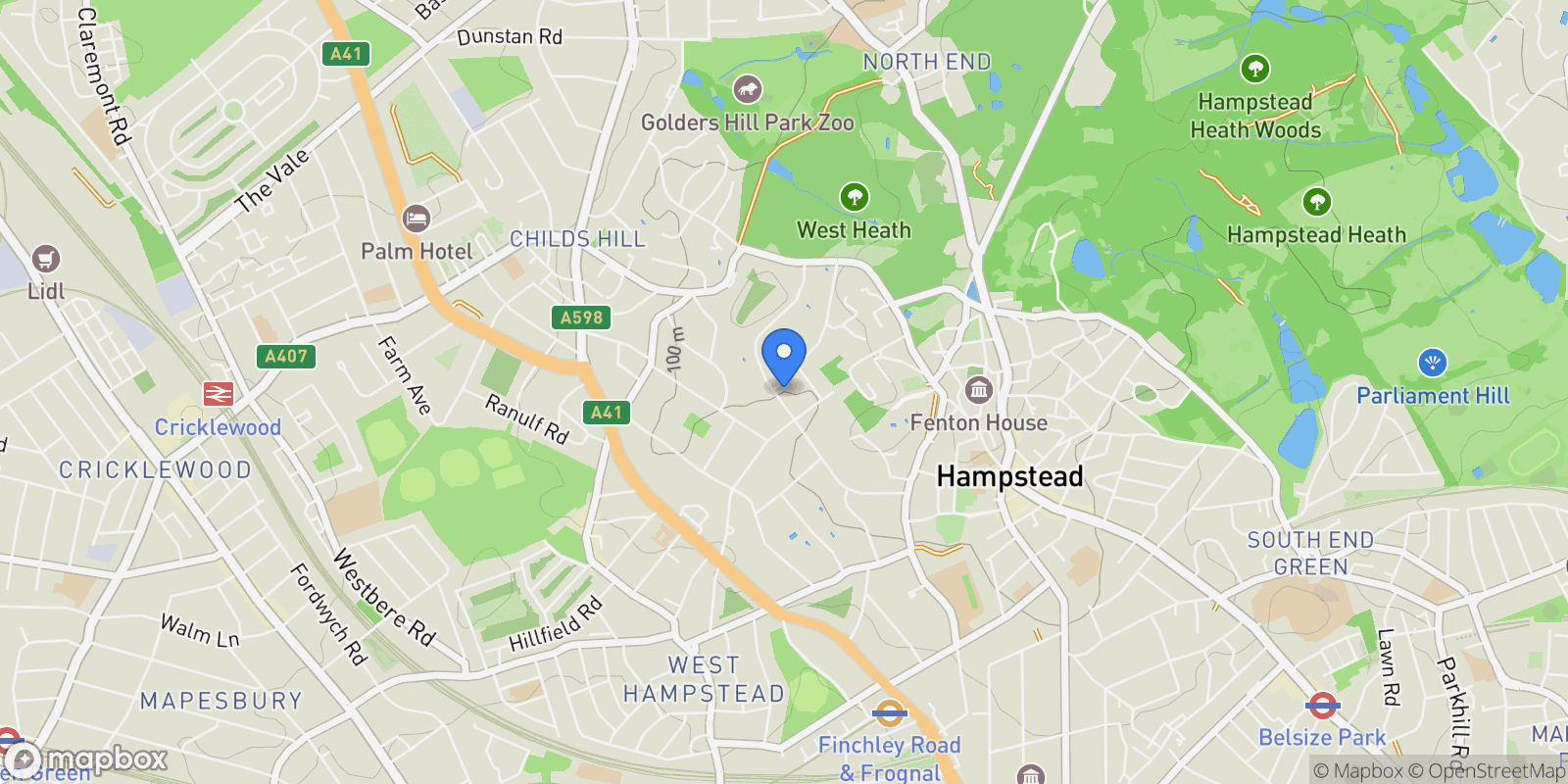 Map showing Hampstead – NW3, London, England, United Kingdom.