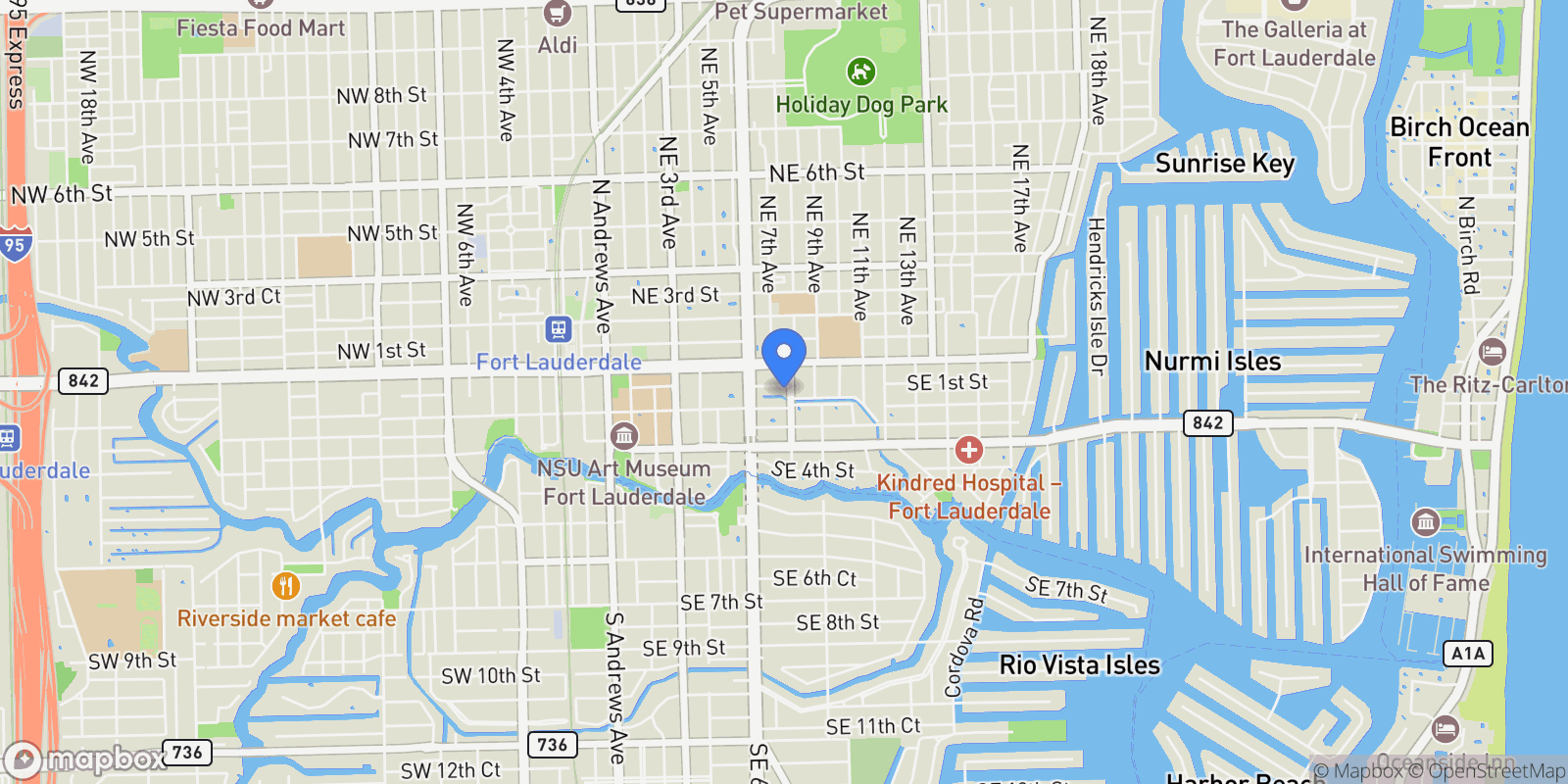Map showing 111 SE 8th Ave Unit# 1501, Fort Lauderdale, FL 33301, Fort Lauderdale, Florida, United States.