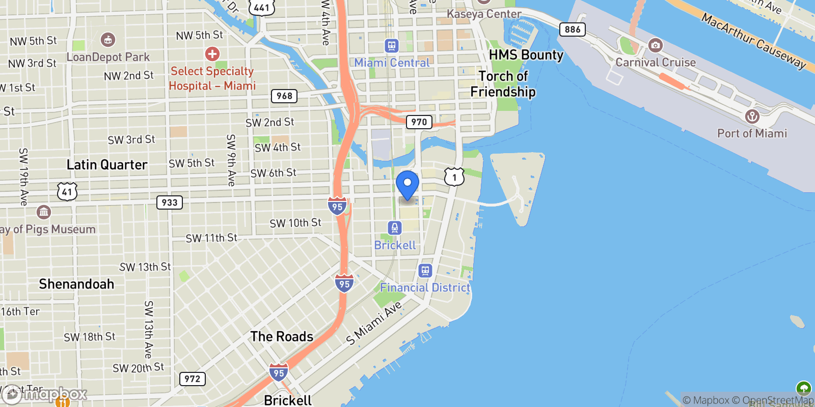 Map showing 55 SW 9th St Unit PH4501, Miami, FL 33130, Miami, Florida, United States.