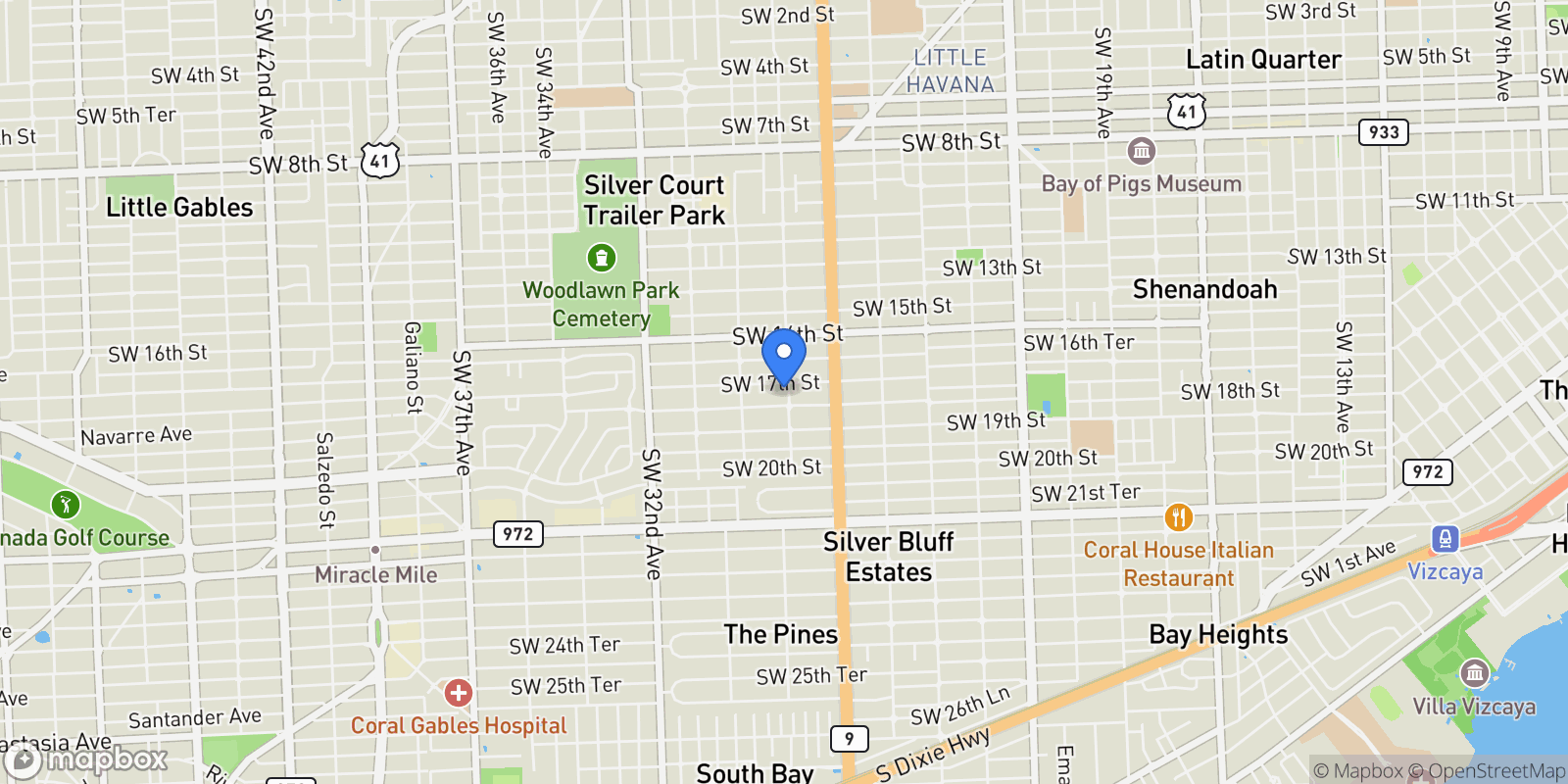 Map showing 1710 SW 29th Ave, Miami, FL 33145, Miami, Florida, United States.