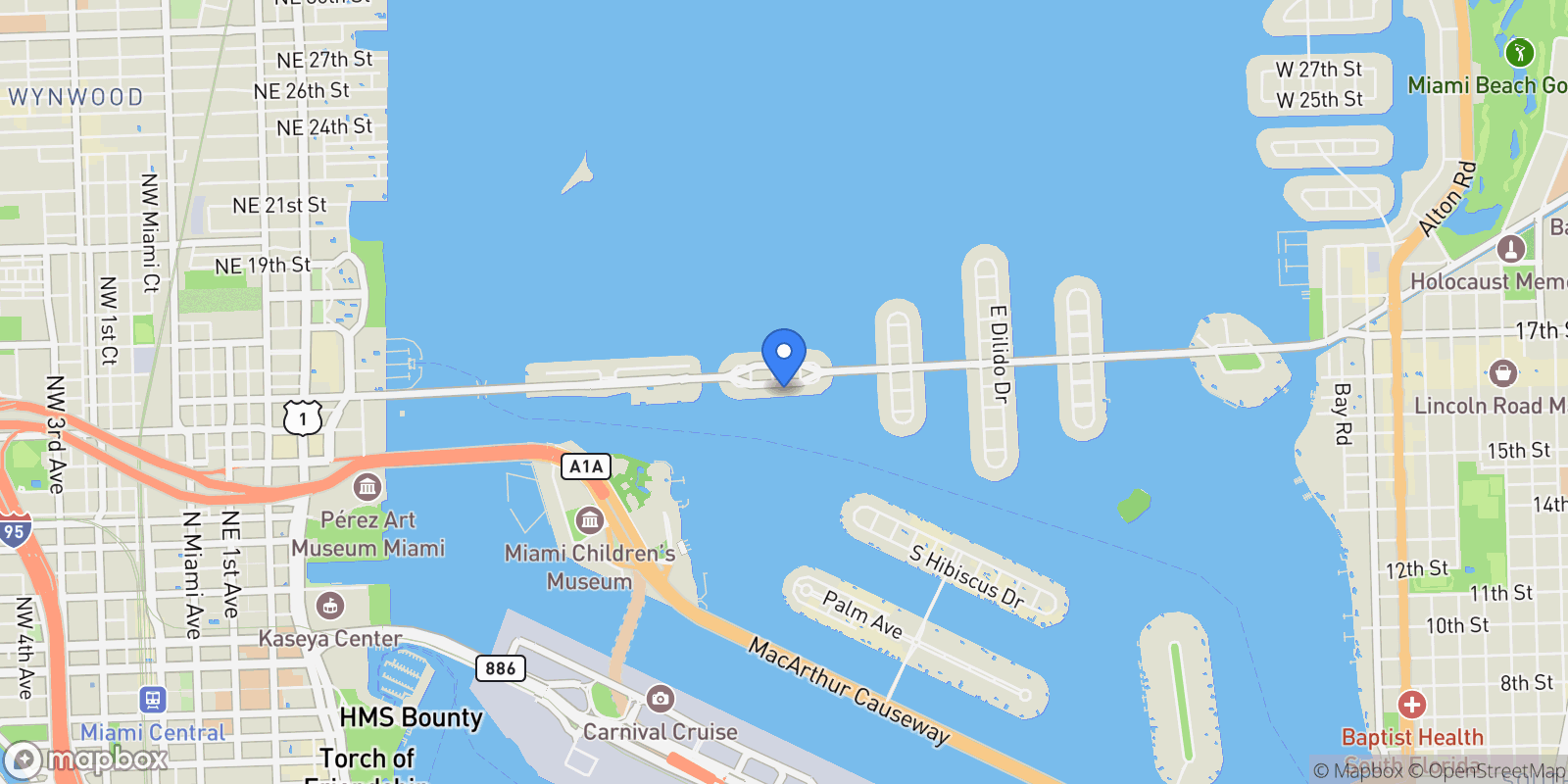 Map showing 1350 S Venetian Way, Miami Beach, Florida, United States.